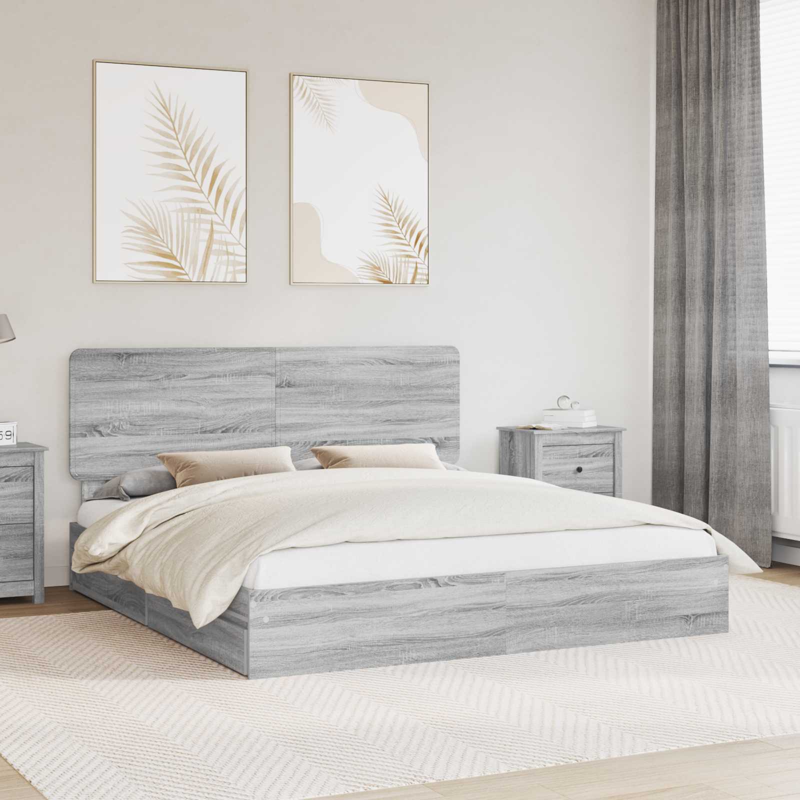 Krevet s od storage Siva Sonoma 200 x 200 cm Konstruirano drvo