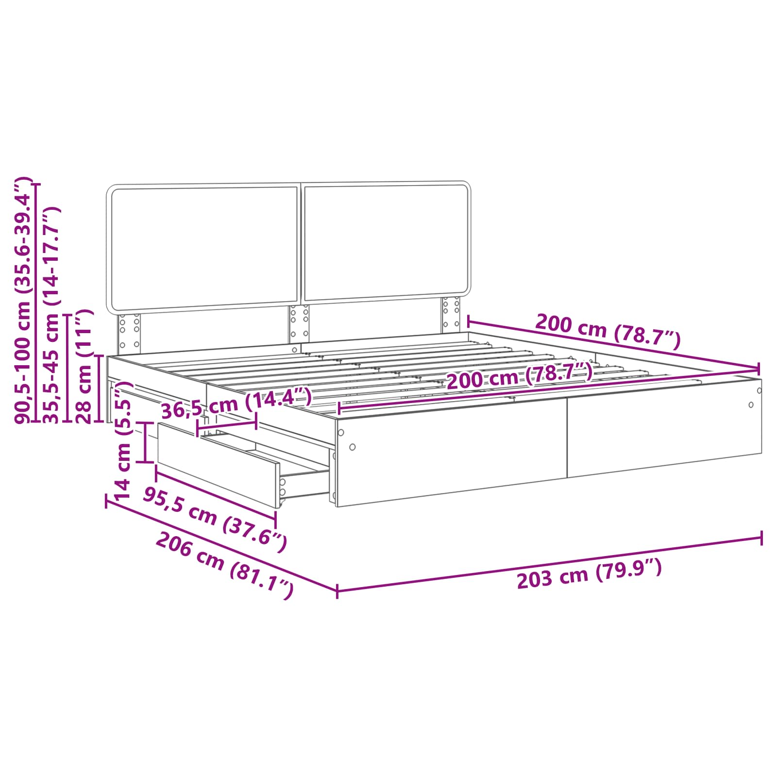 Krevet s od storage Siva Sonoma 200 x 200 cm Konstruirano drvo