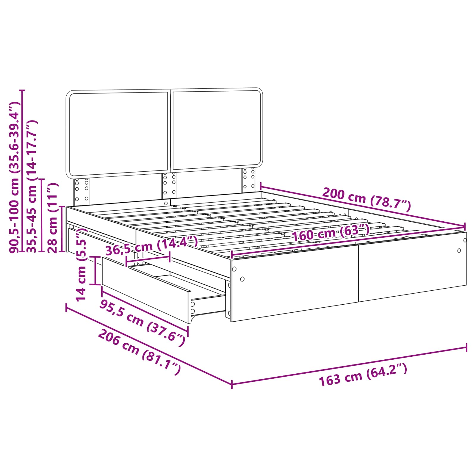 Krevet s od storage Sonoma hrast 160 x 200 cm Konstruirano drvo