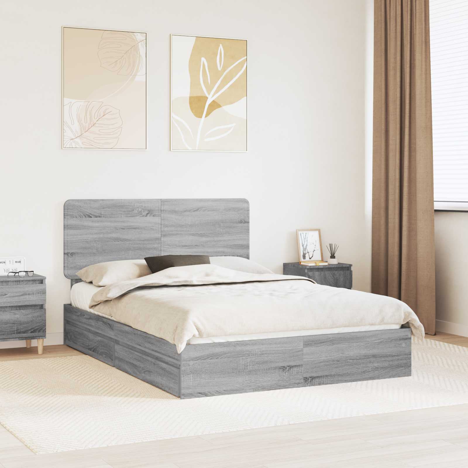 Krevet s od storage Siva Sonoma 160 x 200 cm Konstruirano drvo