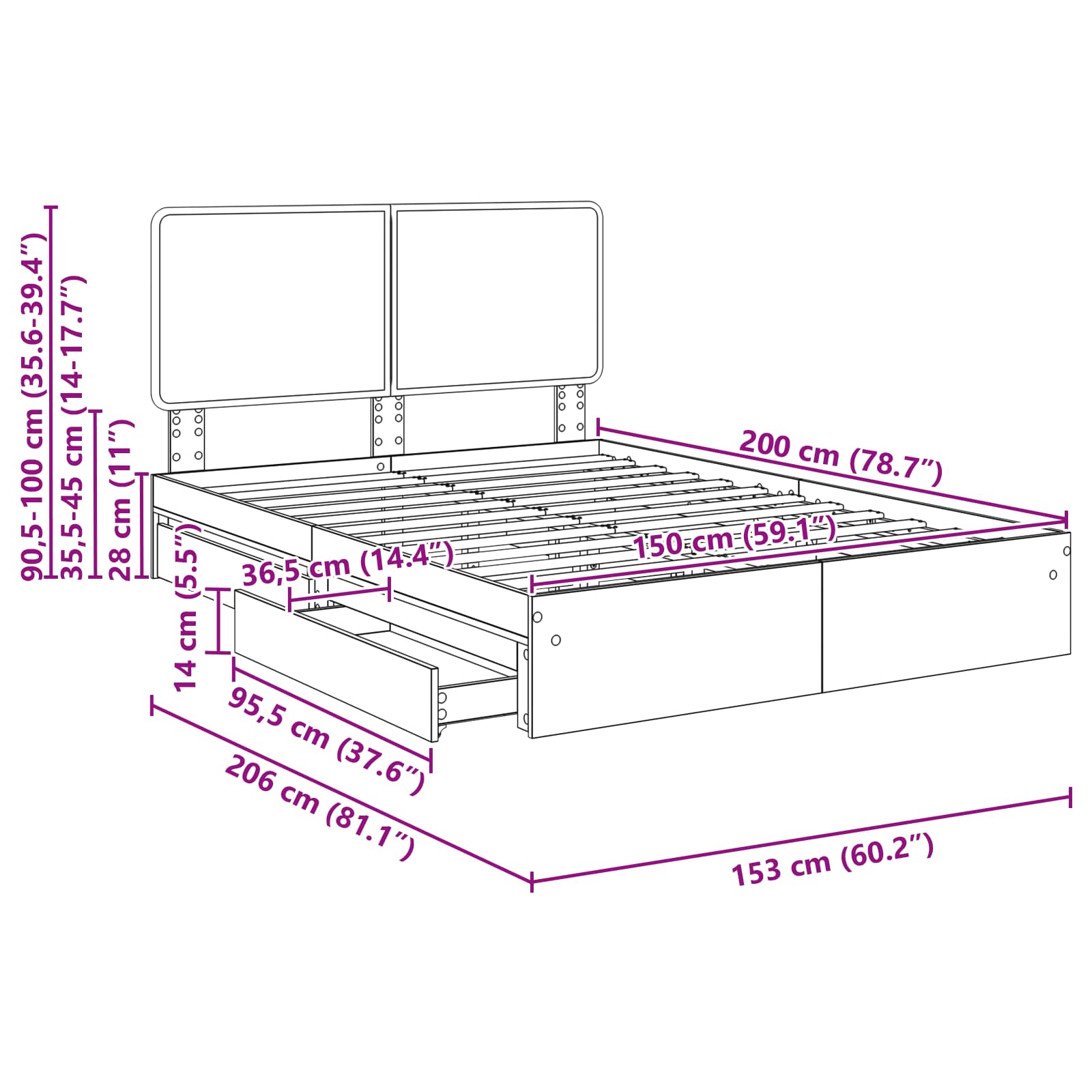 Krevet s od storage Siva Sonoma 150 x 200 cm Konstruirano drvo