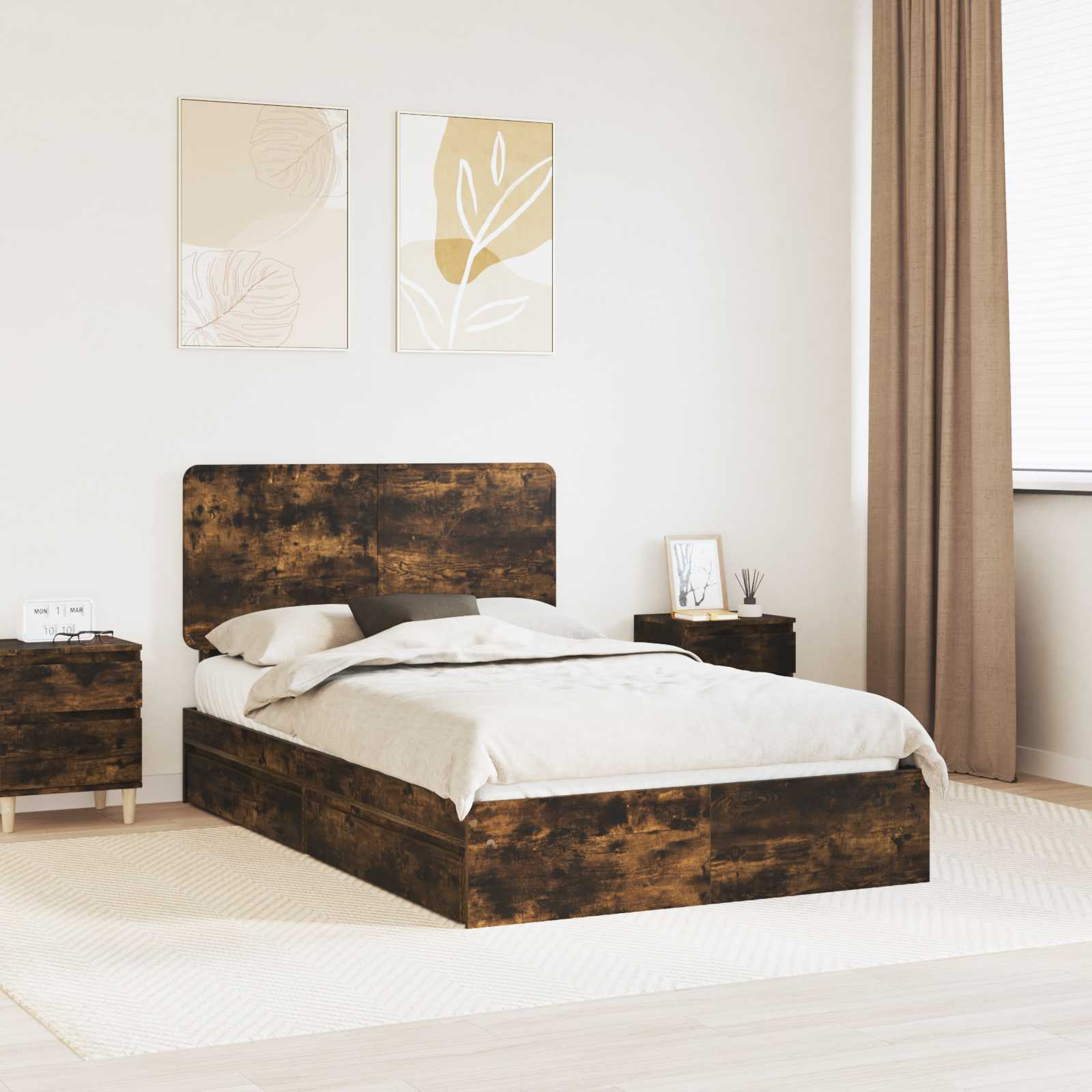 Krevet s od storage s uzglavljem Dimljeni hrast 135 x 190 cm
