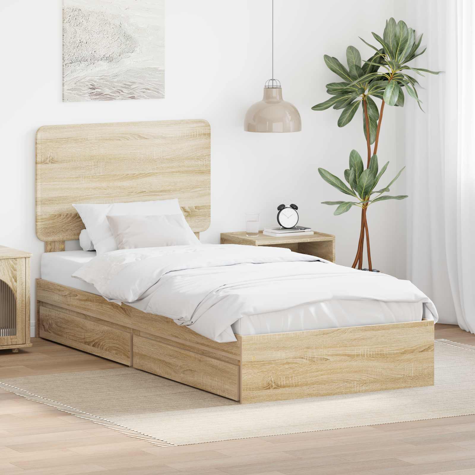 Krevet s od storage Sonoma hrast 100 x 200 cm Konstruirano drvo