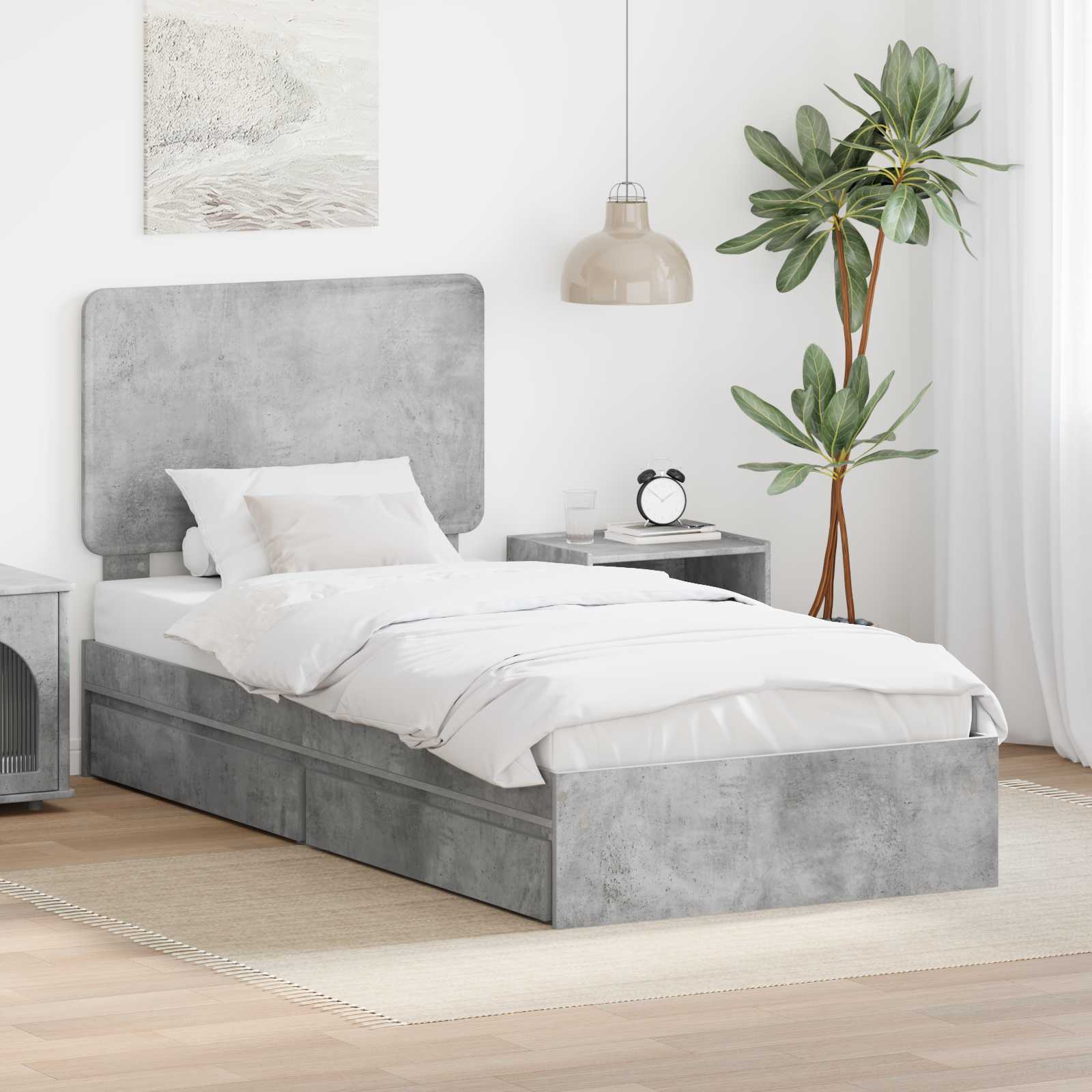 Krevet s od storage s uzglavljem Betonski sivi 100 x 200 cm