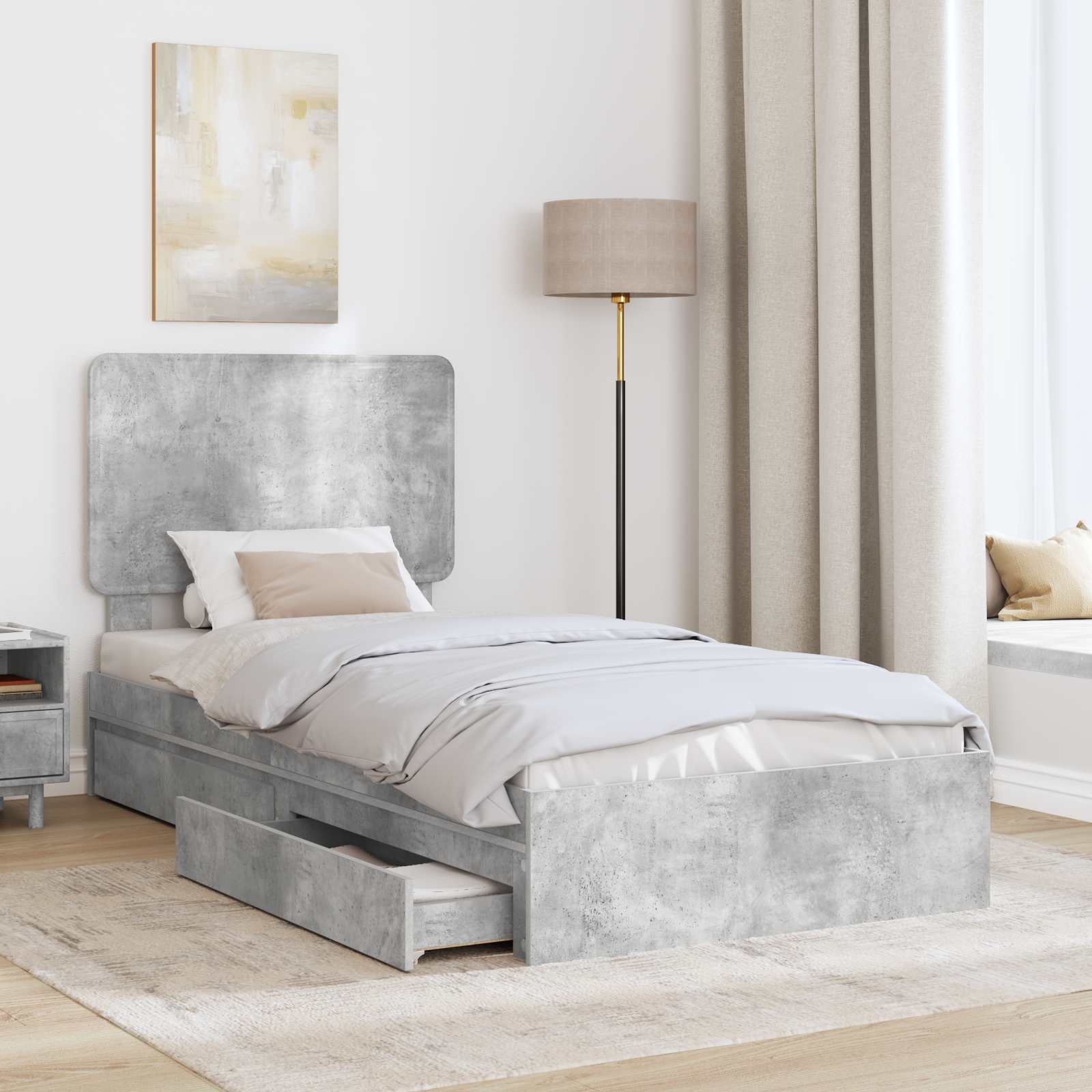 Krevet s od storage s uzglavljem Betonski sivi 100 x 200 cm