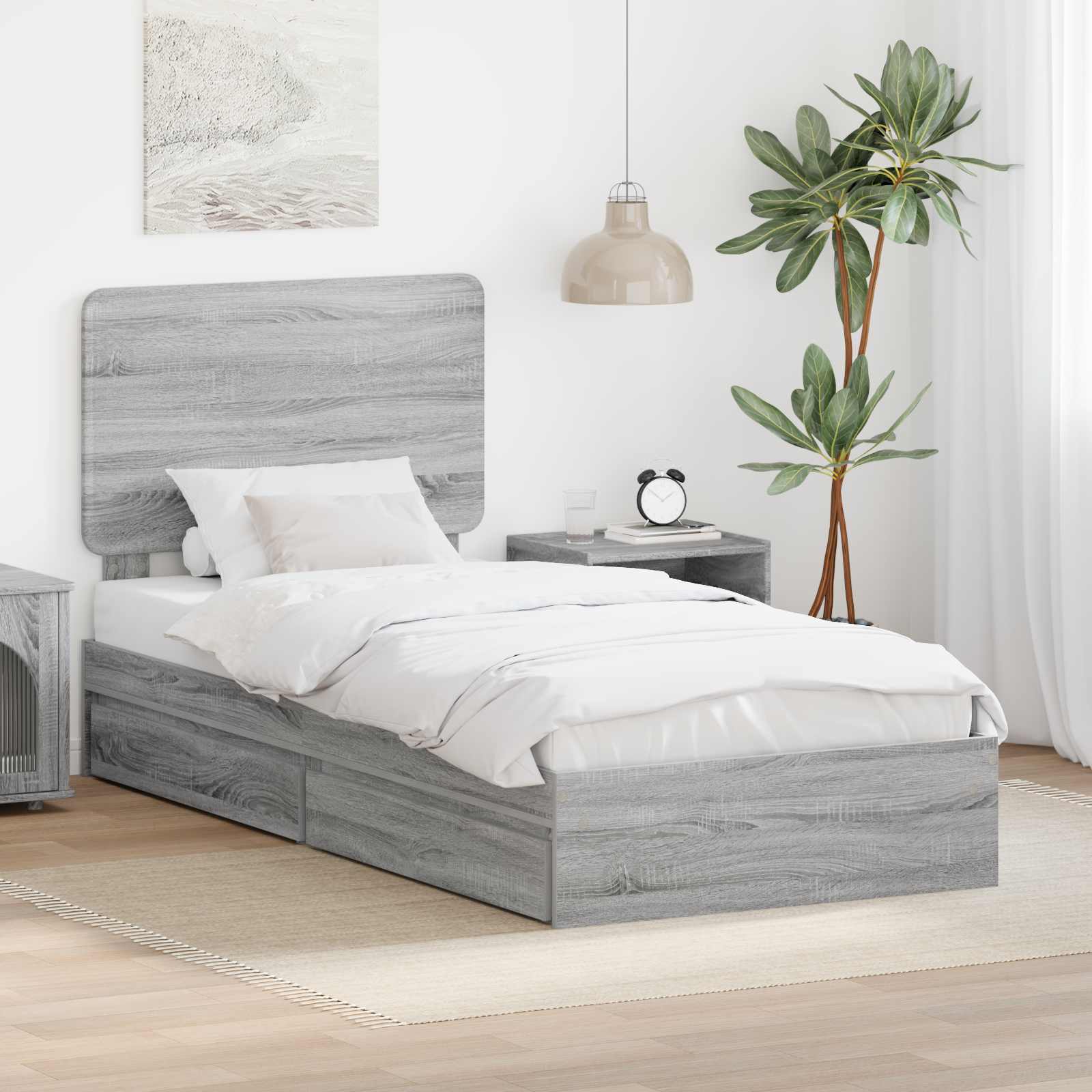Krevet s od storage Siva Sonoma 100 x 200 cm Konstruirano drvo