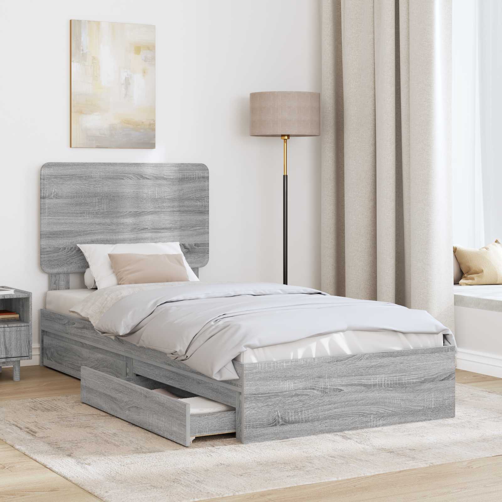 Krevet s od storage Siva Sonoma 100 x 200 cm Konstruirano drvo