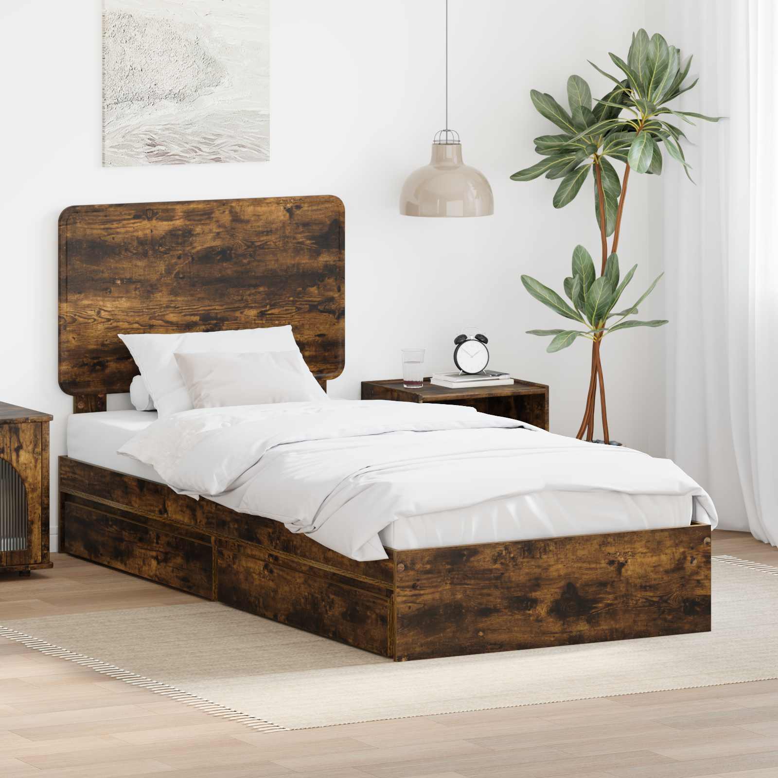 Krevet s od storage s uzglavljem Dimljeni hrast 90 x 200 cm