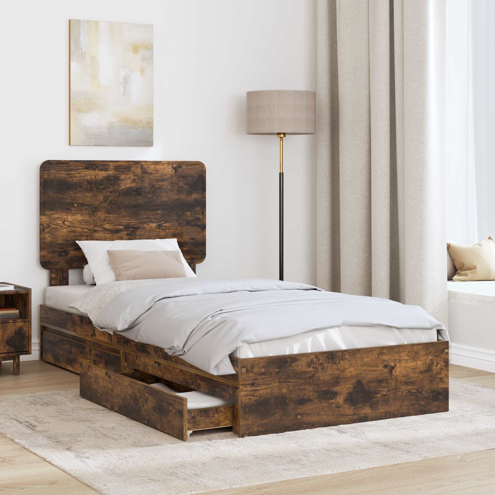 Krevet s od storage s uzglavljem Dimljeni hrast 90 x 200 cm