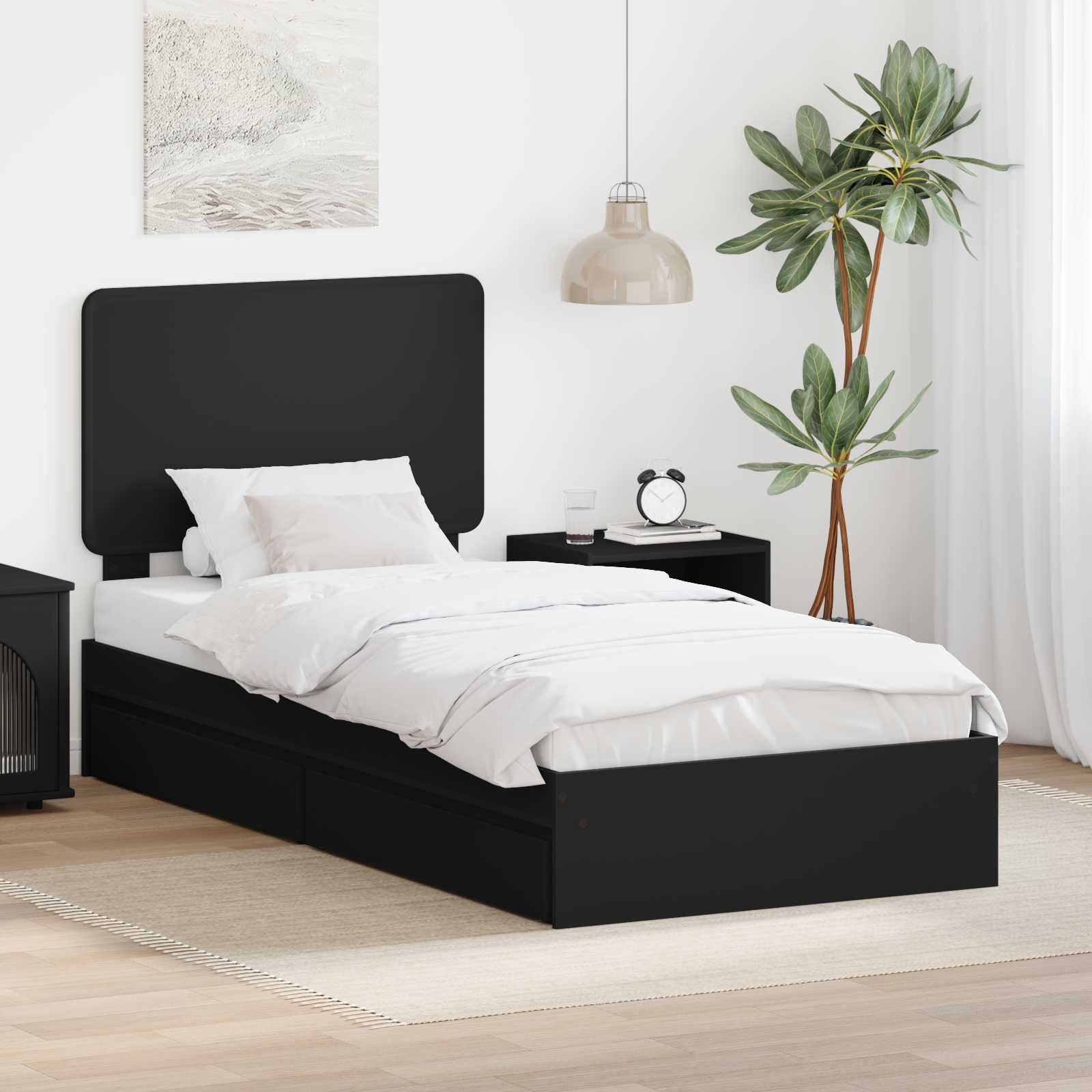 Krevet s od storage Crna 90 x 190 cm Konstruirano drvo