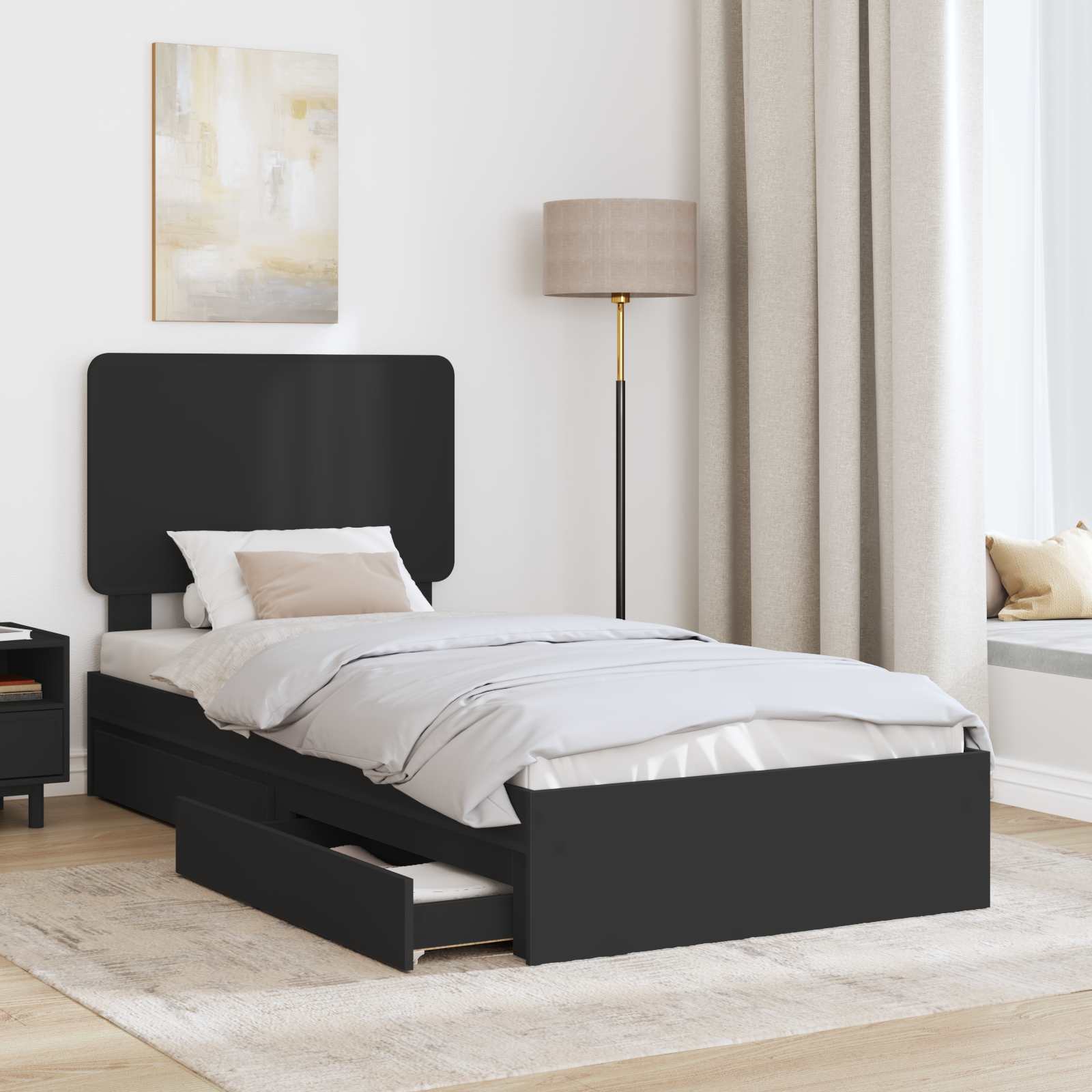 Krevet s od storage Crna 75 x 190 cm Konstruirano drvo