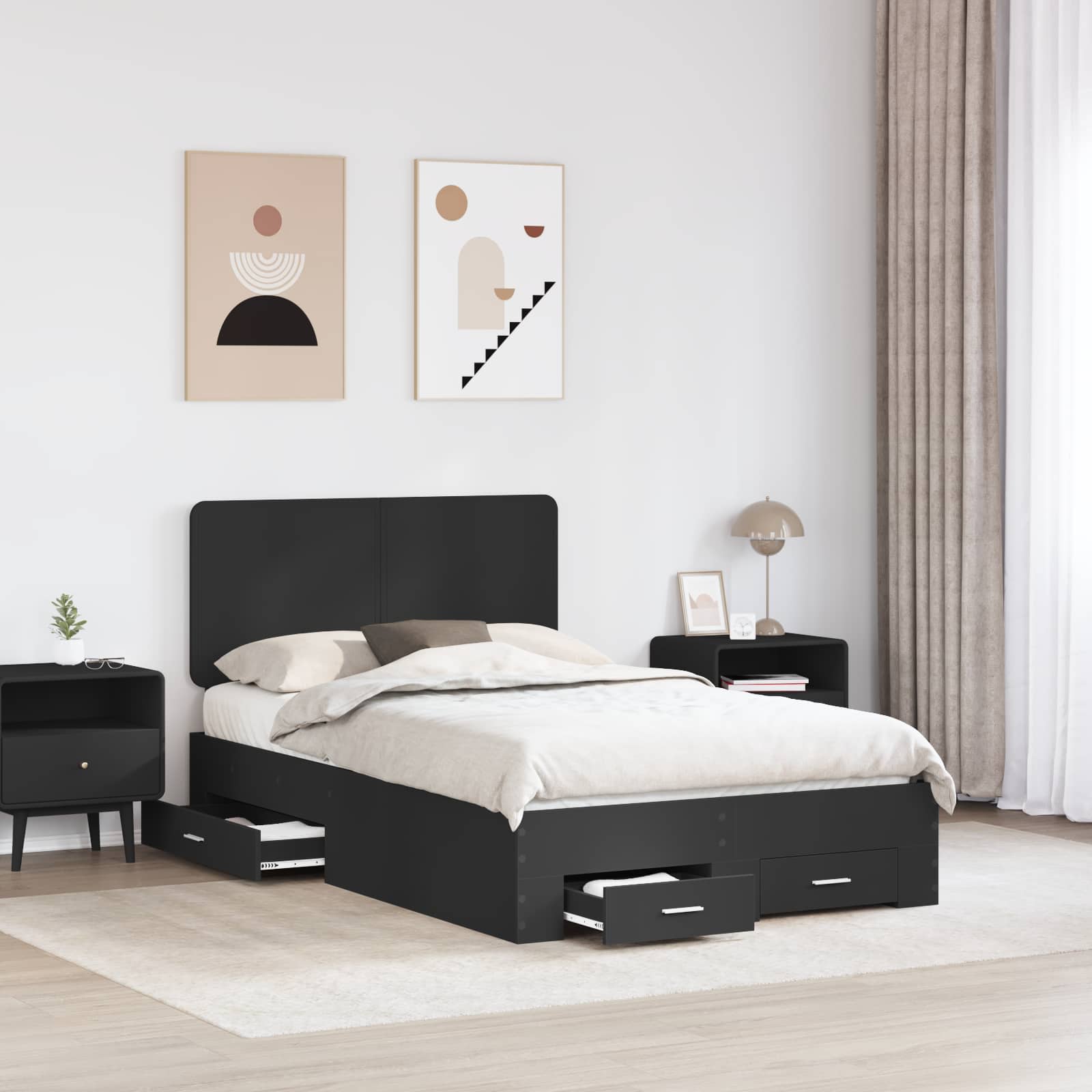 Krevetna konstrukcija Crna 135 x 190 cm Konstruirano drvo
