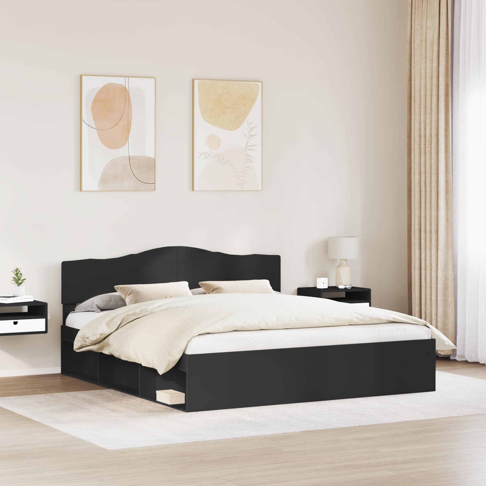 Krevetna konstrukcija Crna 200 x 200 cm Čvrsto borovo drvo
