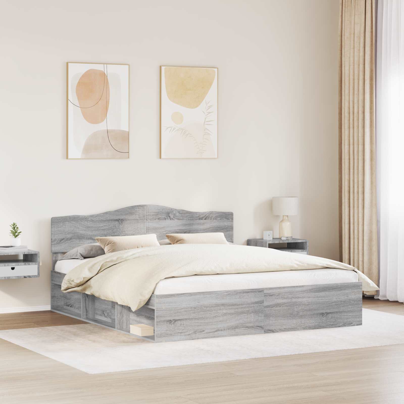 Krevetna konstrukcija s uzglavljem Siva Sonoma 200 x 200 cm