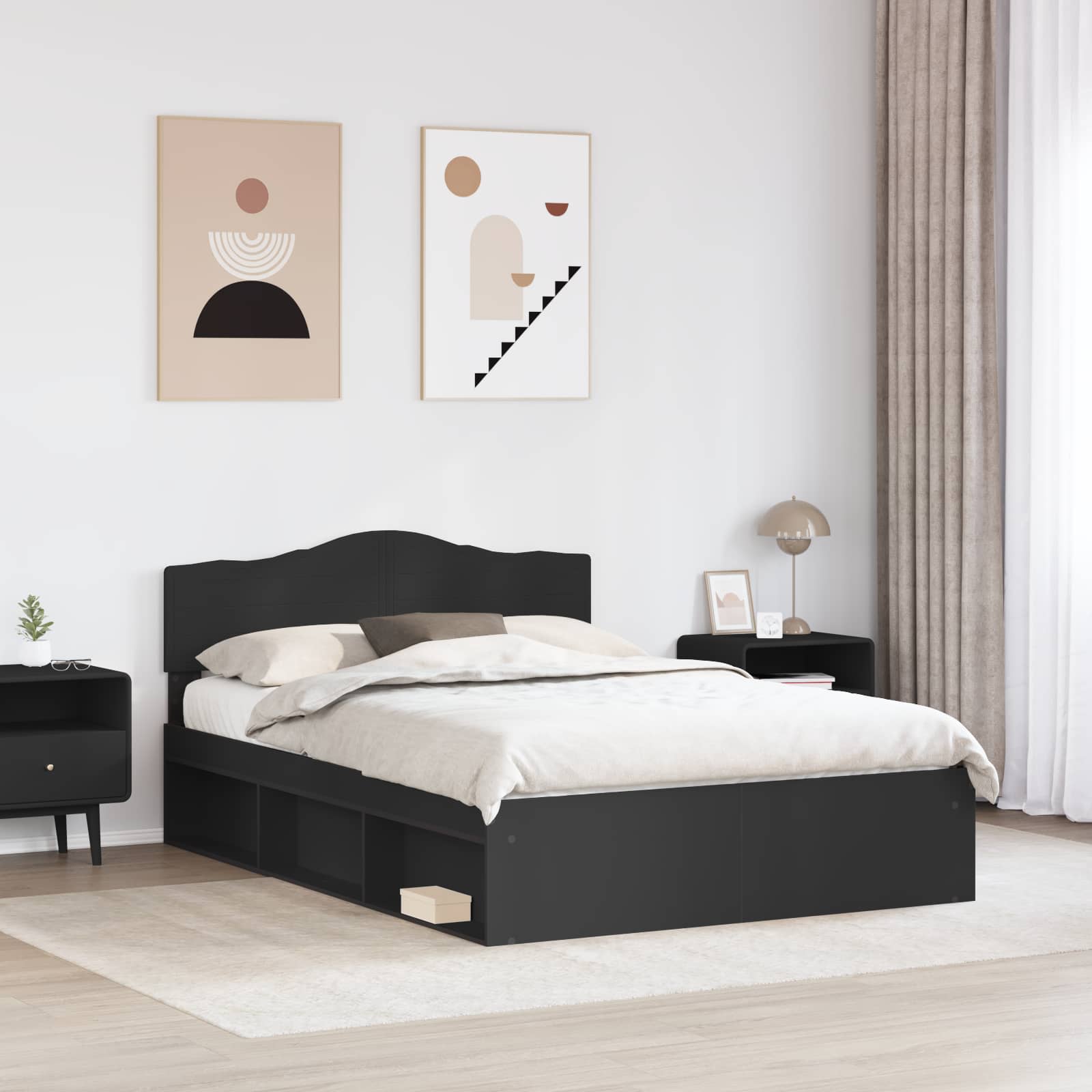 Krevetna konstrukcija Crna 150 x 200 cm Čvrsto borovo drvo