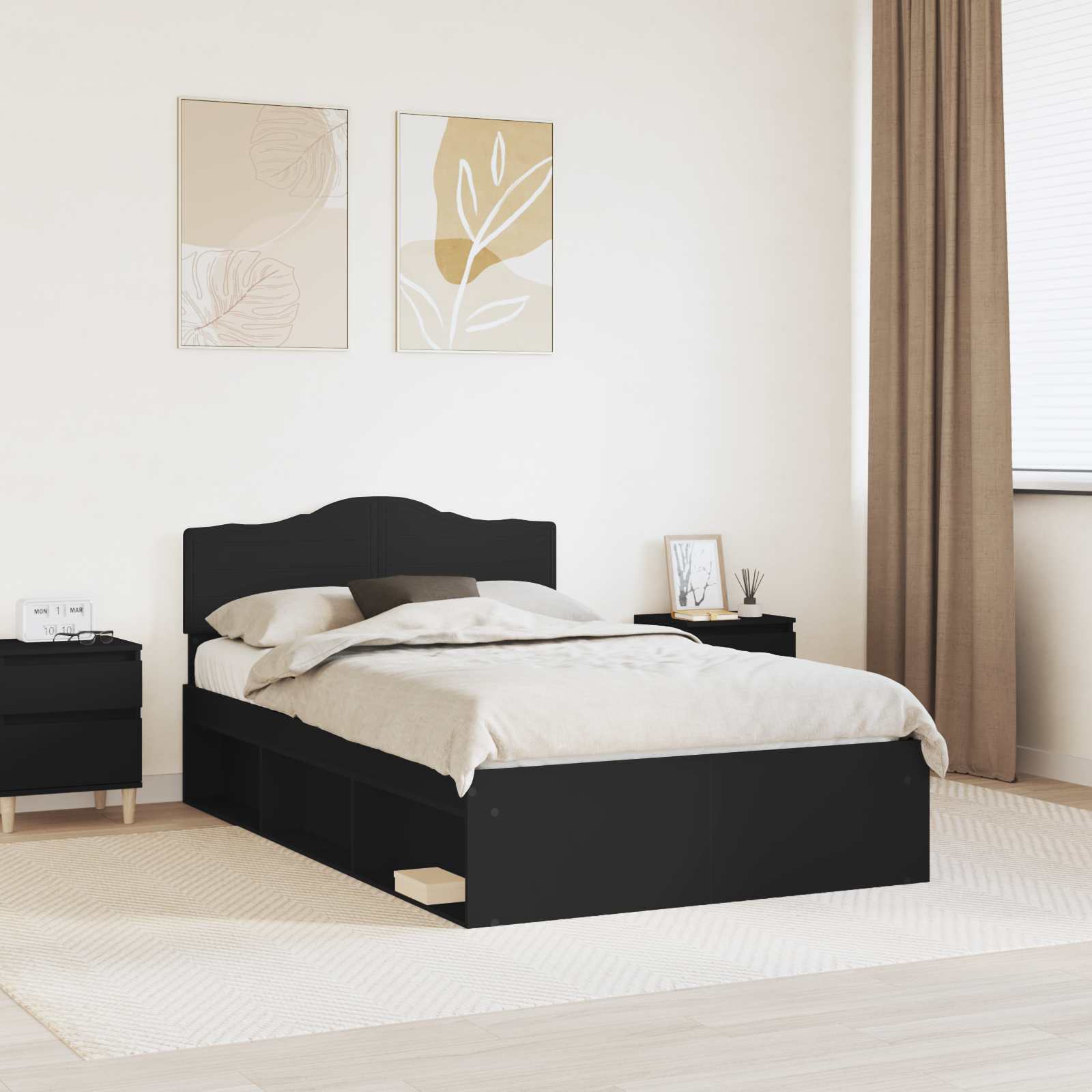 Krevetna konstrukcija Crna 135 x 190 cm Čvrsto borovo drvo