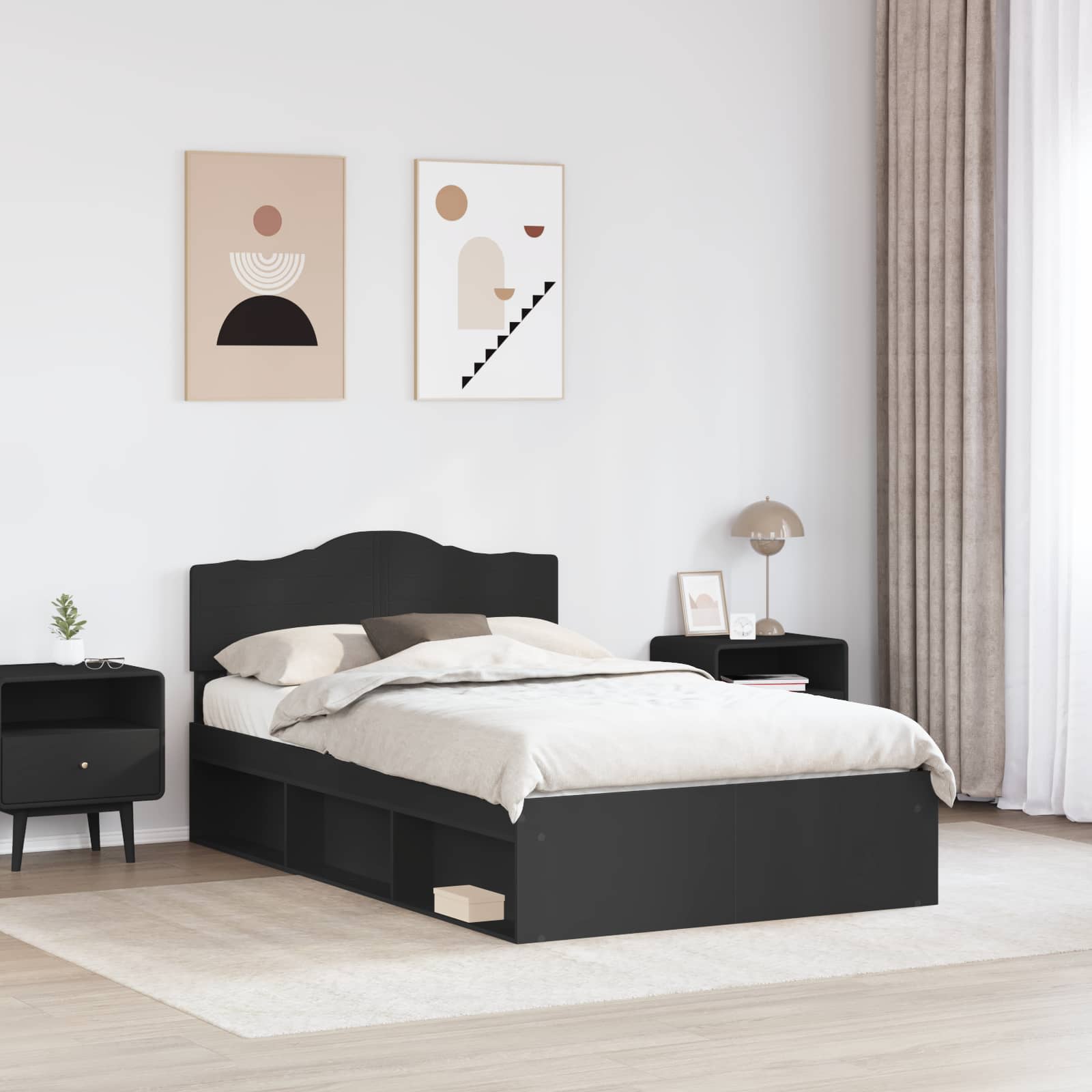 Krevetna konstrukcija Crna 135 x 190 cm Čvrsto borovo drvo