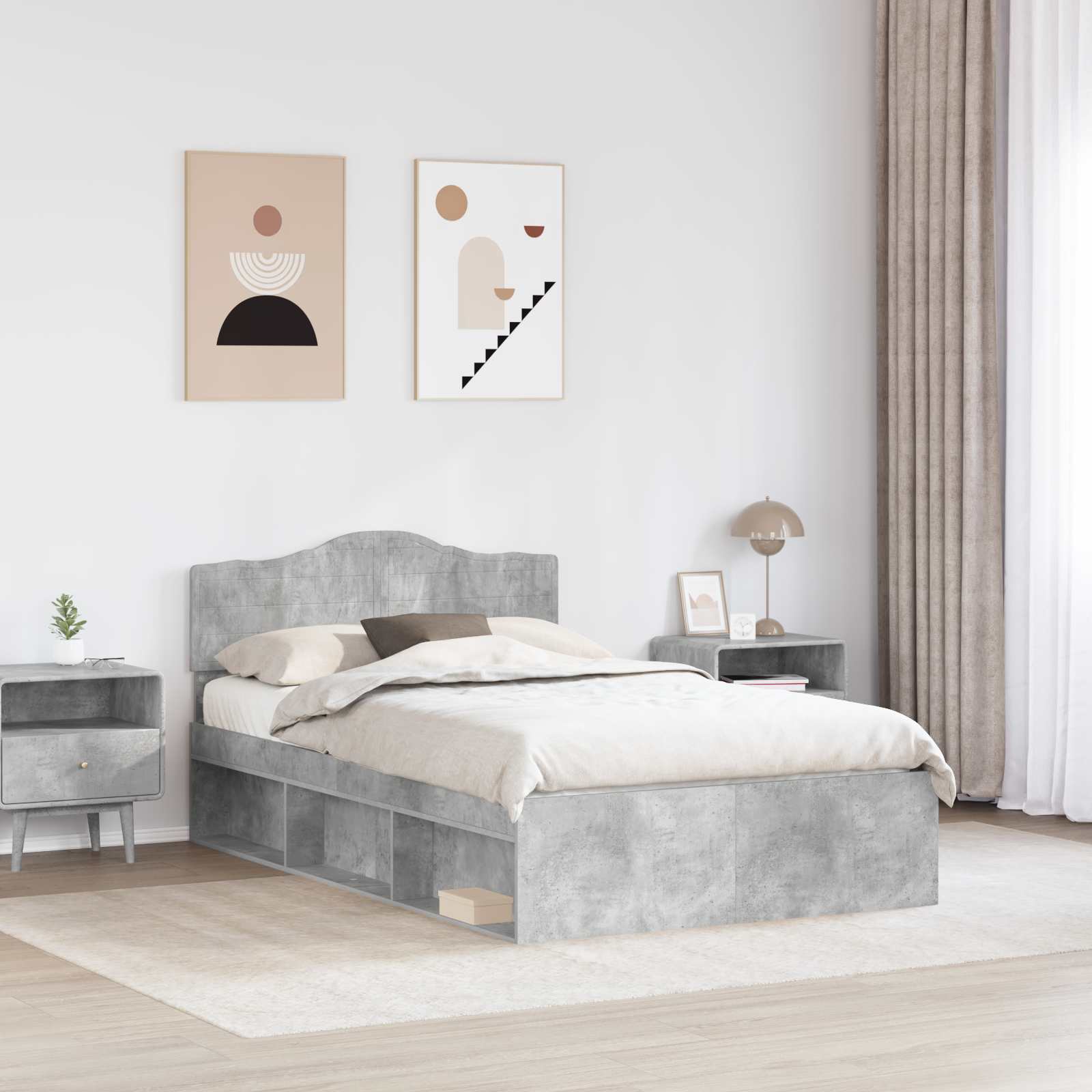 Krevetna konstrukcija s uzglavljem Betonska siva 135 x 190 cm