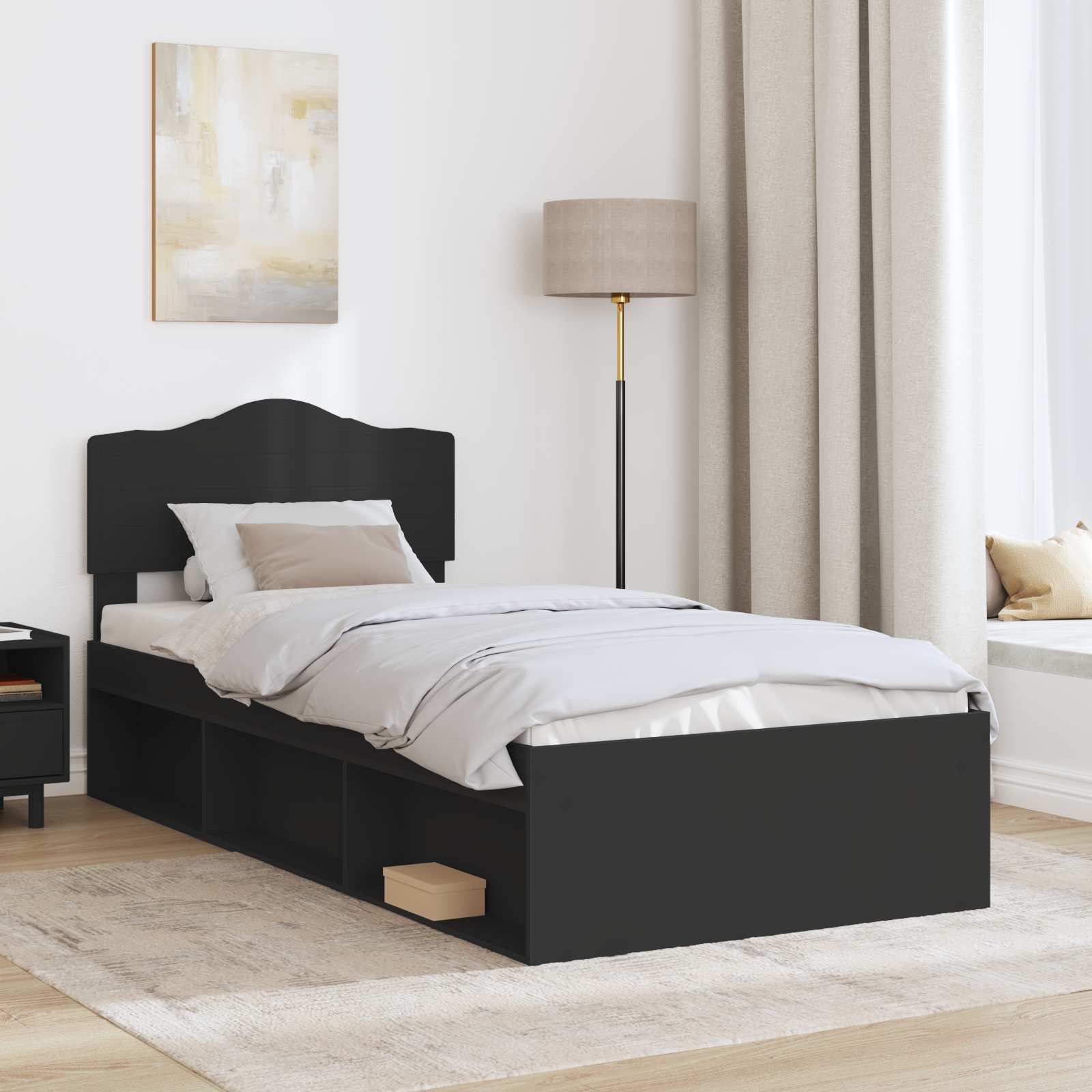 Krevetna konstrukcija Crna 90 x 200 cm Čvrsto borovo drvo