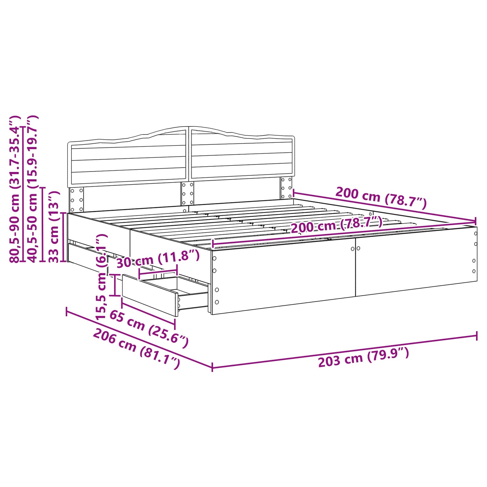Krevetna konstrukcija Siva Sonoma 200 x 200 cm Inženjersko Drvo