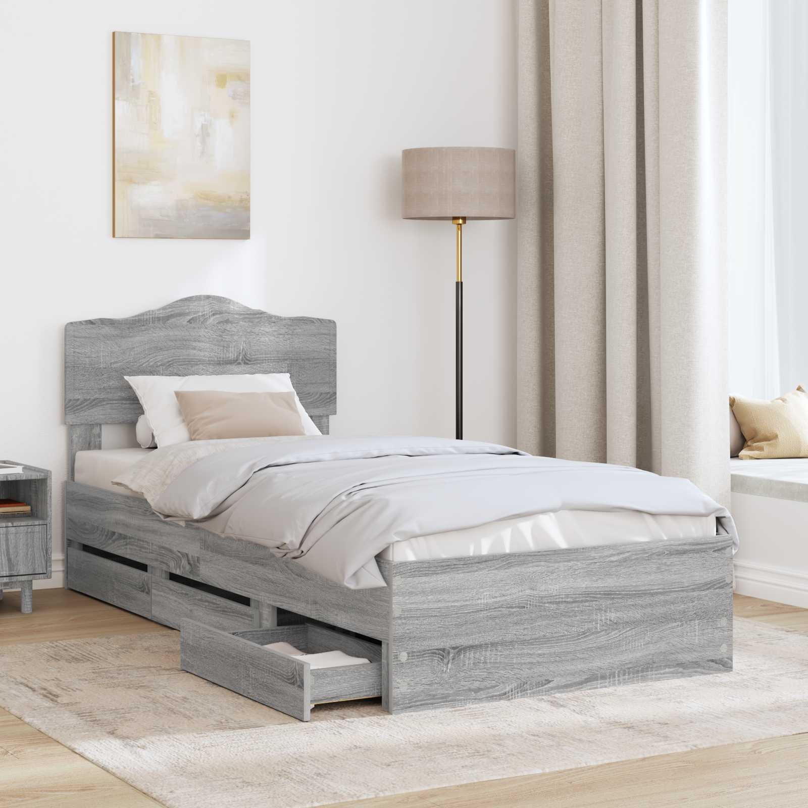 Krevetna konstrukcija Siva Sonoma 75 x 190 cm Inženjersko Drvo