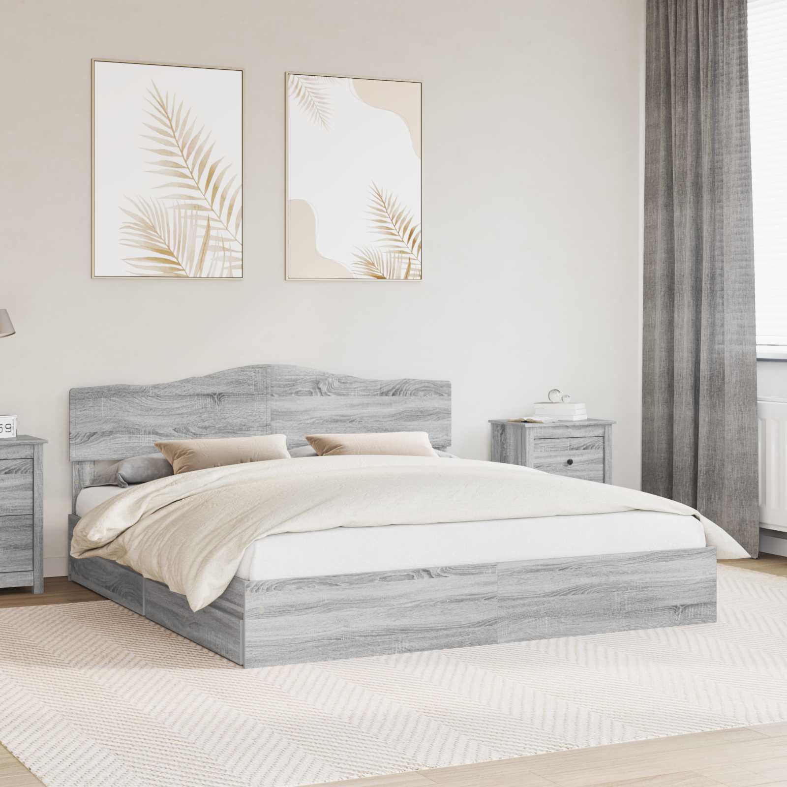 Krevet s od storage Siva Sonoma 200 x 200 cm Konstruirano drvo
