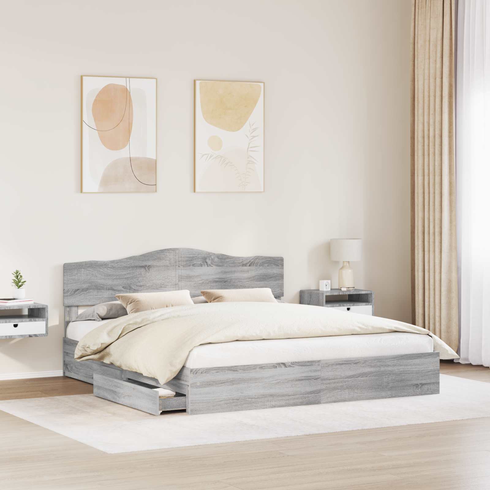 Krevet s od storage Siva Sonoma 200 x 200 cm Konstruirano drvo