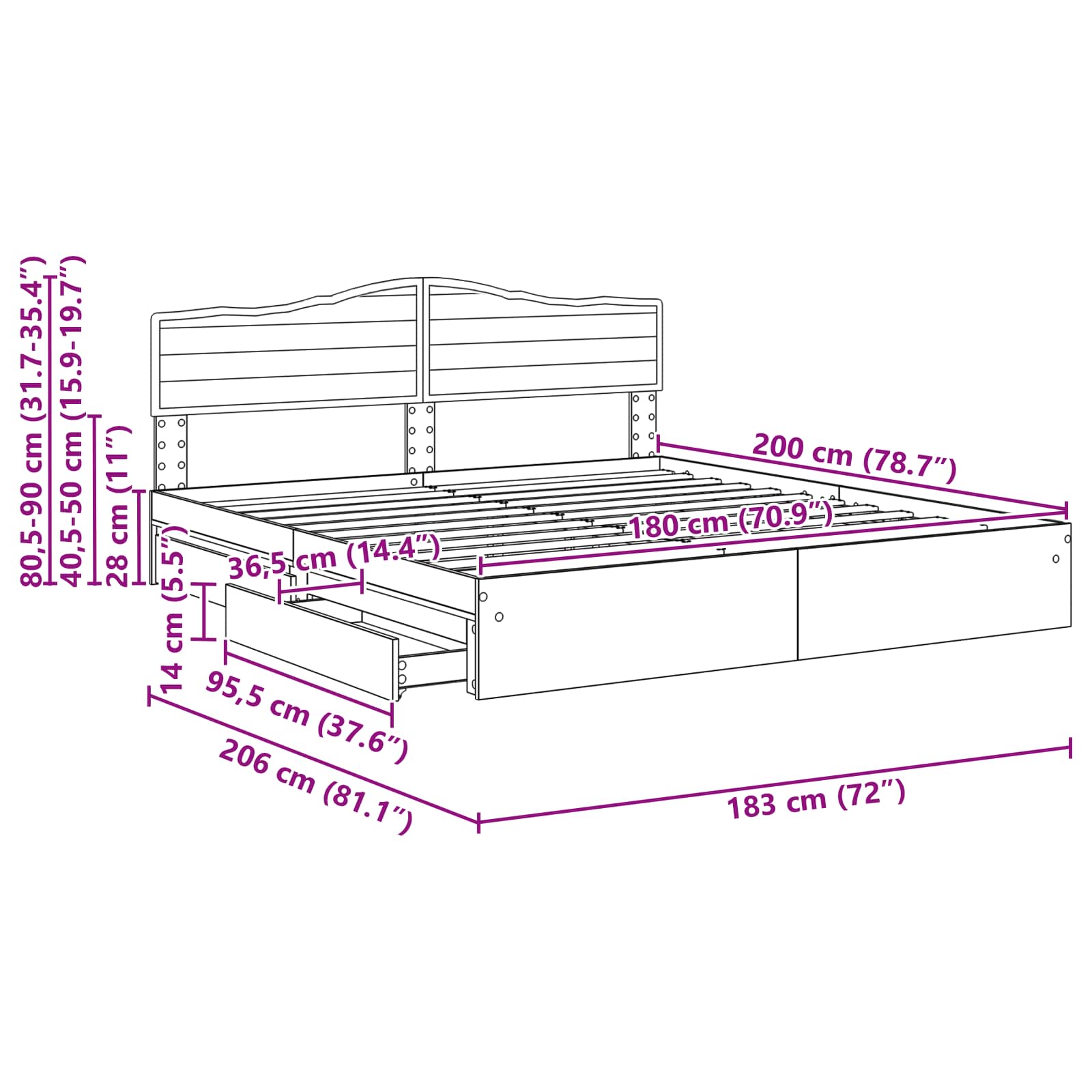 Krevet s od storage Bijelo 180 x 200 cm Konstruirano drvo