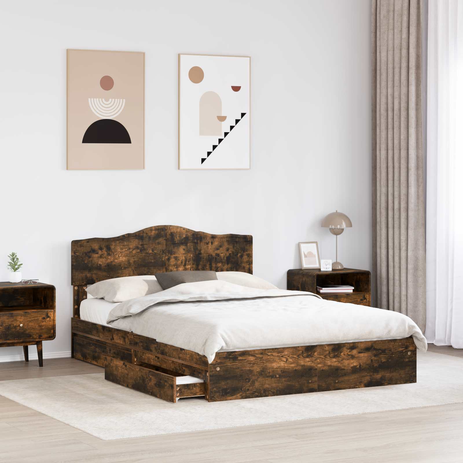Krevet s od storage s uzglavljem Dimljeni hrast 160 x 200 cm