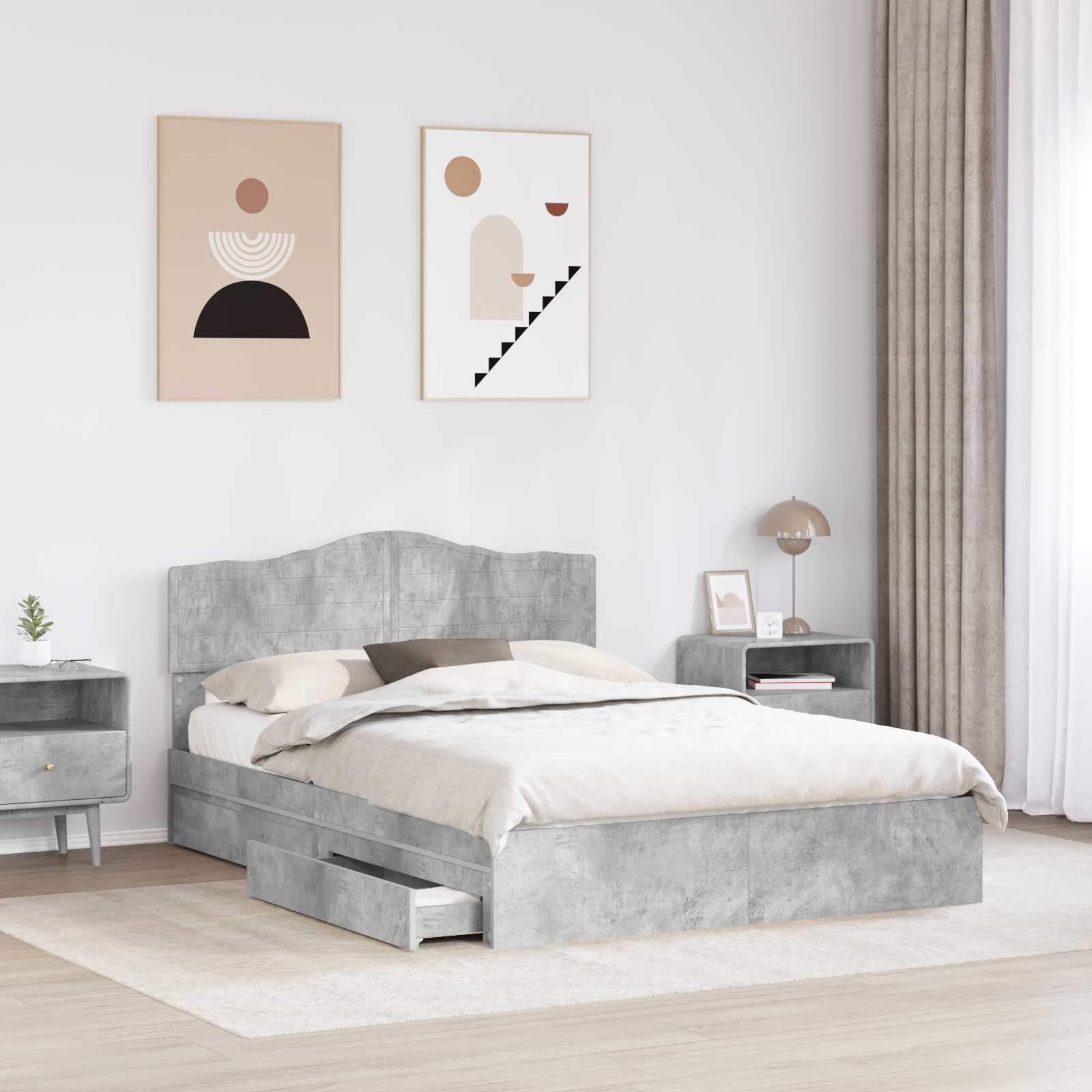 Krevet s od storage s uzglavljem Betonski sivi 150 x 200 cm