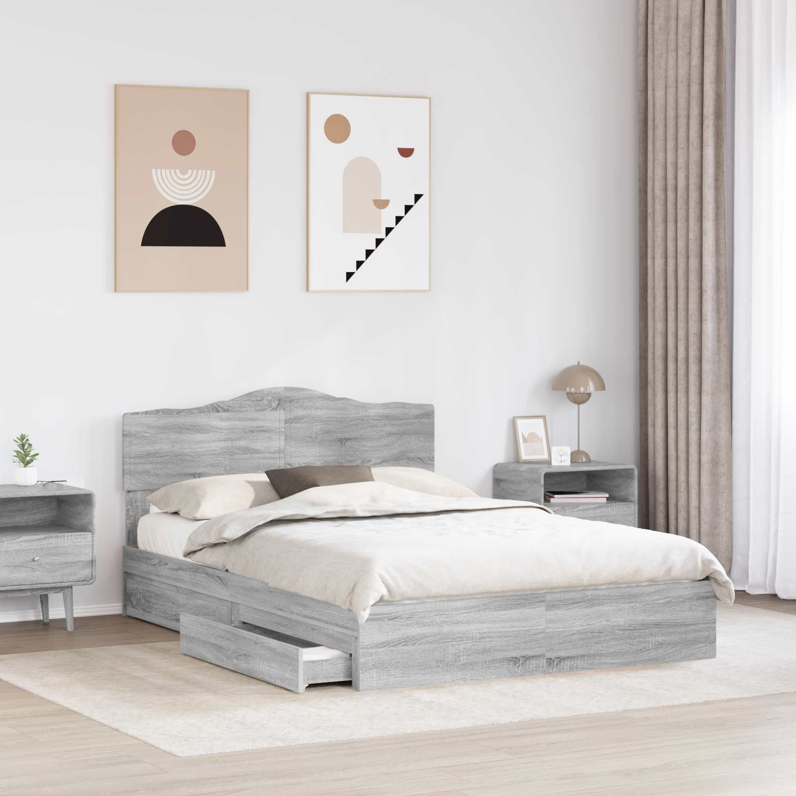 Krevet s od storage Siva Sonoma 140 x 200 cm Konstruirano drvo