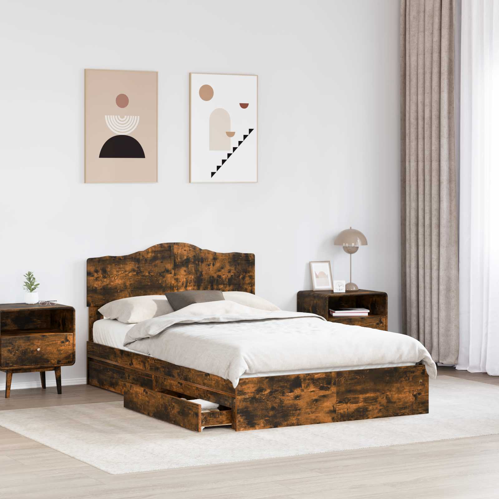 Krevet s od storage s uzglavljem Dimljeni hrast 135 x 190 cm