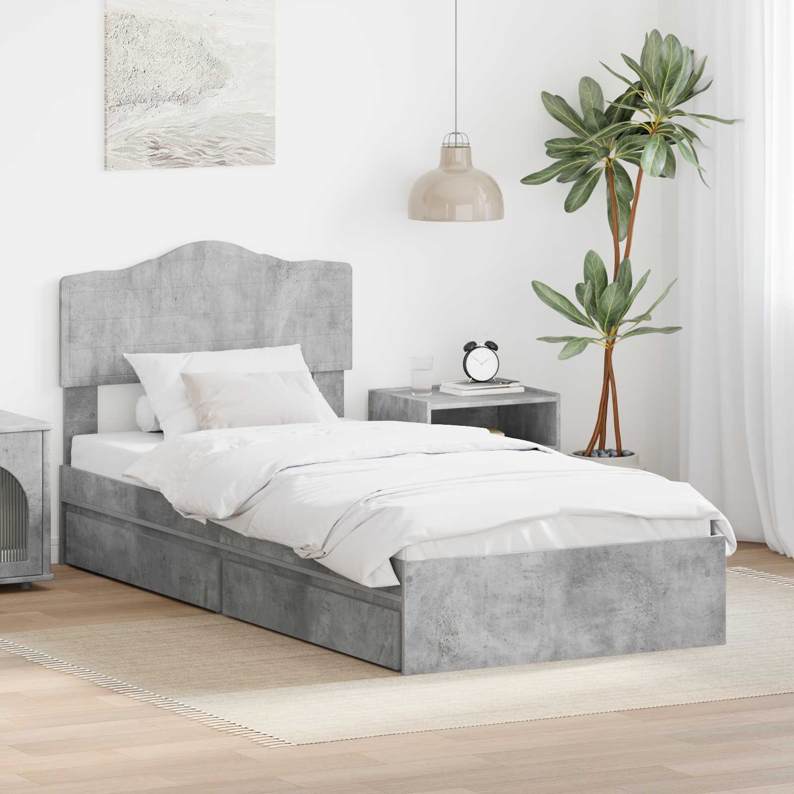 Krevet s od storage s uzglavljem Betonski sivi 100 x 200 cm