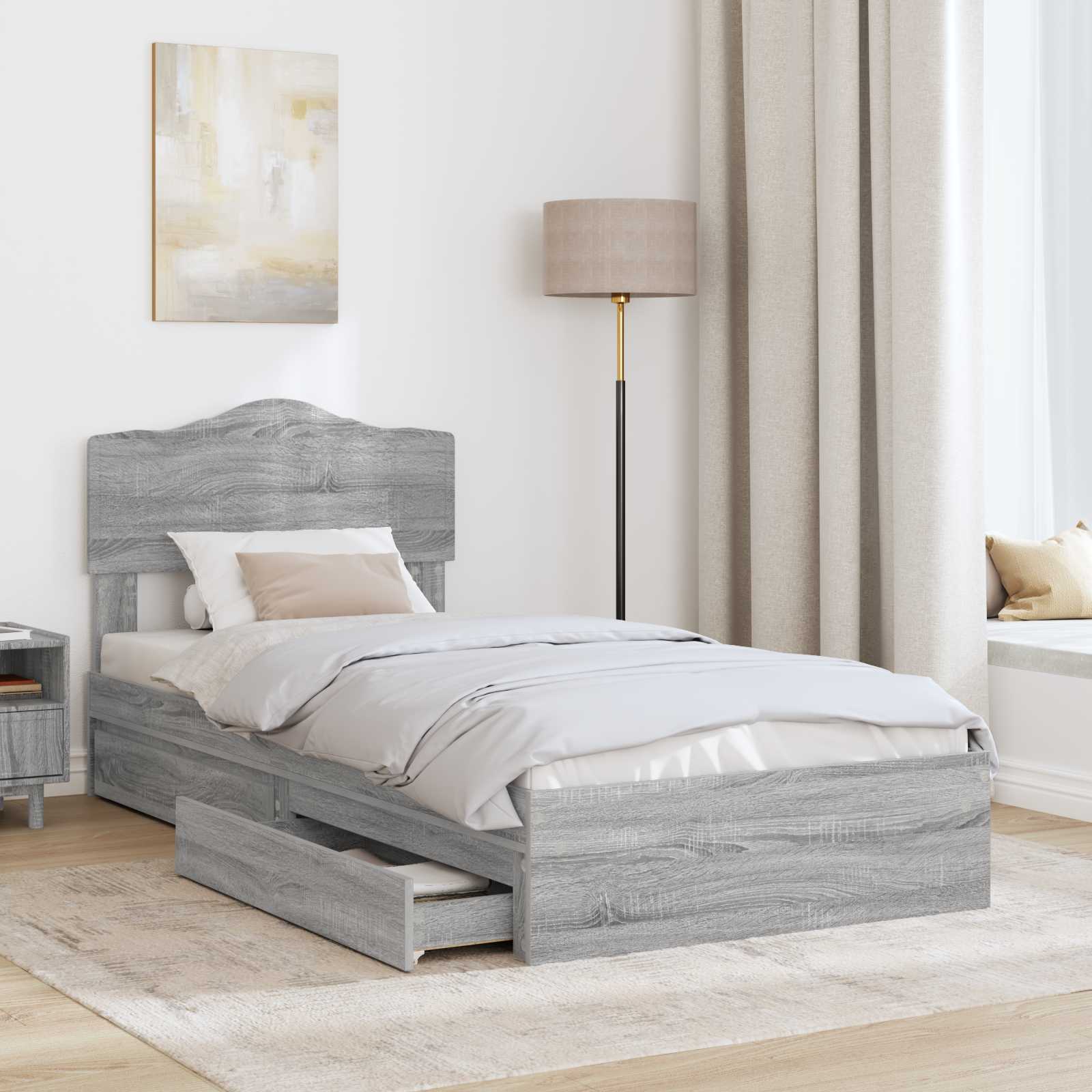 Krevet s od storage Siva Sonoma 100 x 200 cm Konstruirano drvo