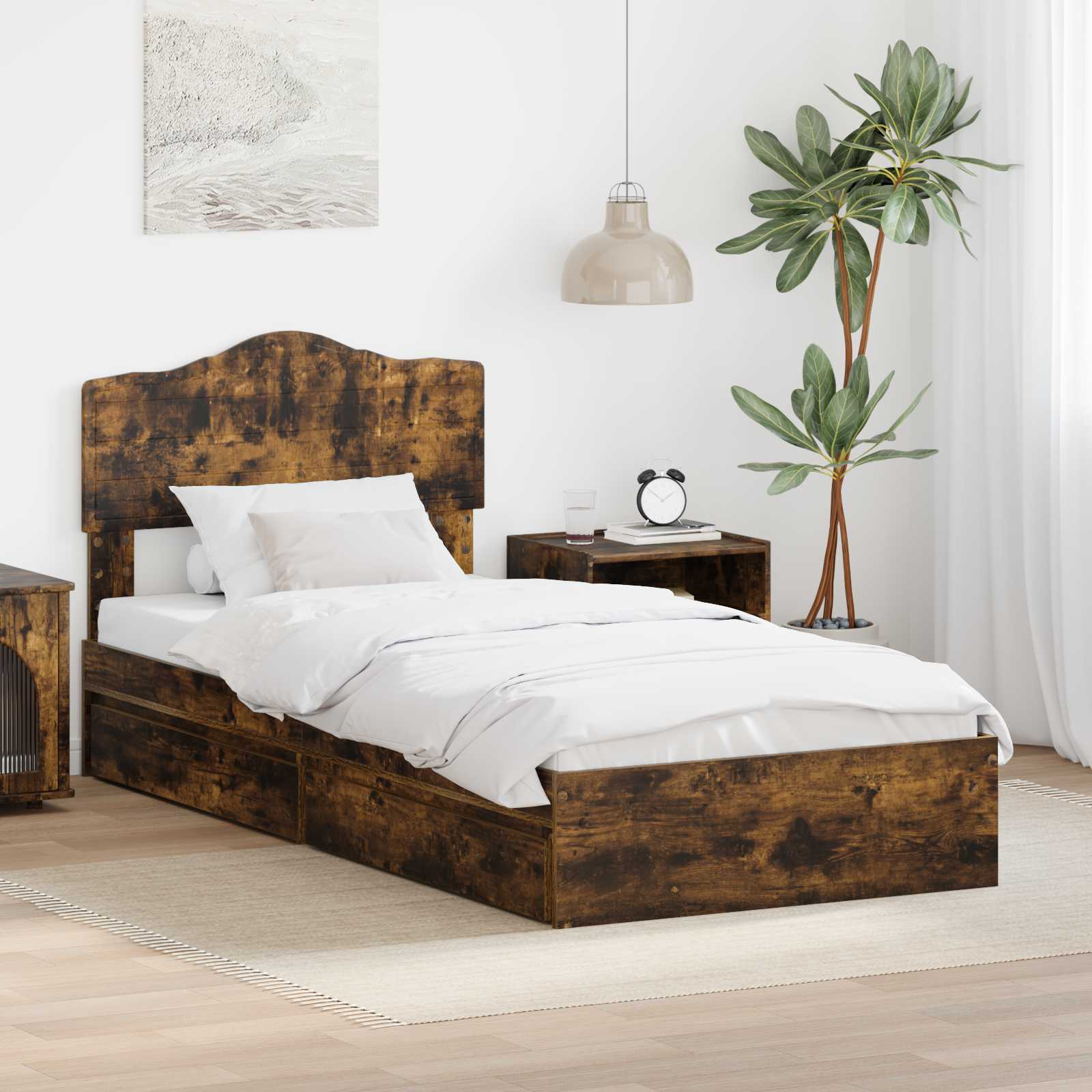 Krevet s od storage s uzglavljem Dimljeni hrast 90 x 200 cm