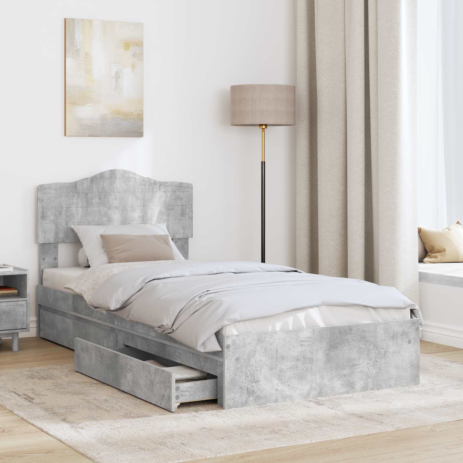 Krevet s od storage Betonski sivi 90 x 190 cm Konstruirano drvo