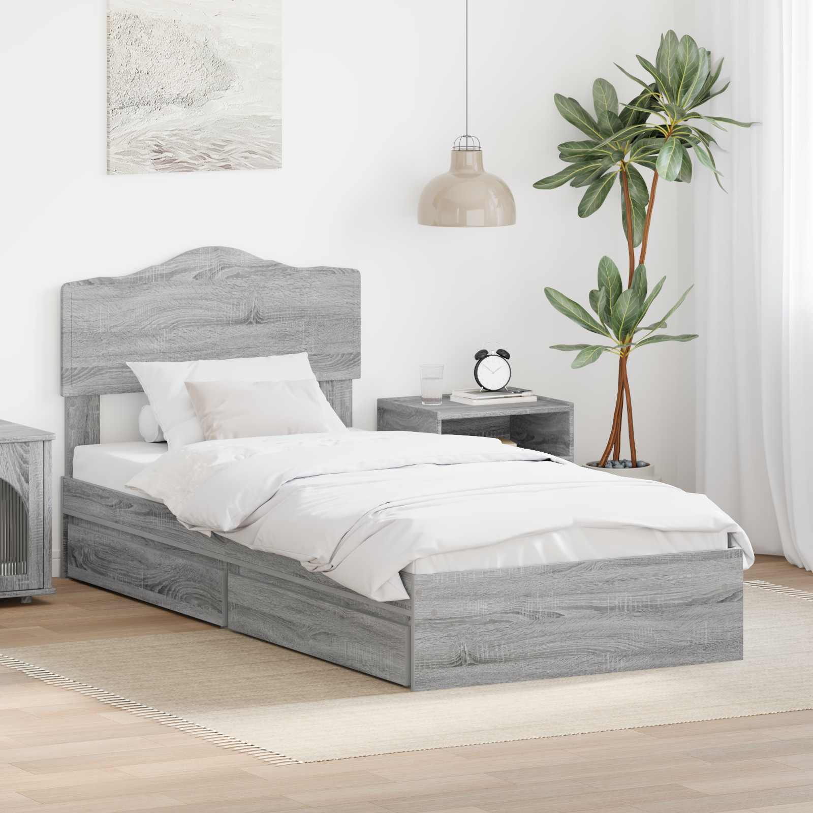 Krevet s od storage Siva Sonoma 90 x 190 cm Konstruirano drvo