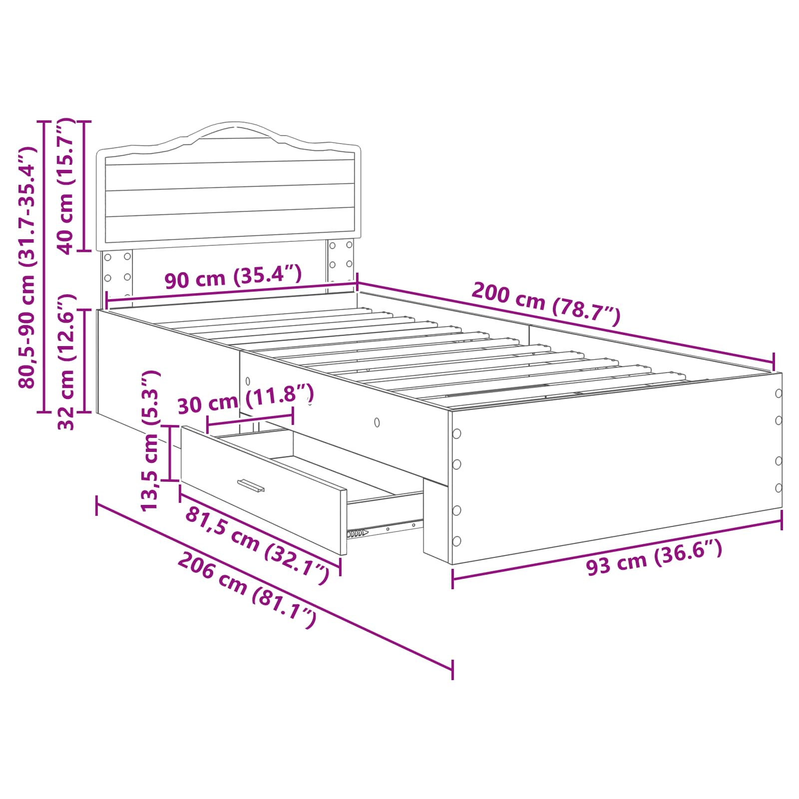 Krevetna konstrukcija Staro drvo 90 x 200 cm Konstruirano drvo