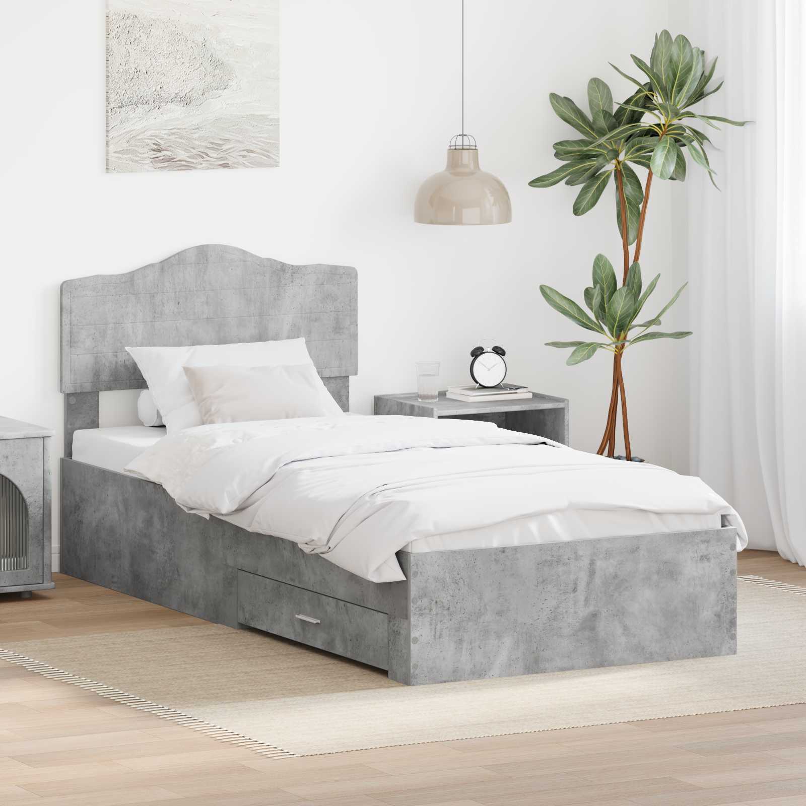 Krevetna konstrukcija s uzglavljem Betonski sivi 90 x 190 cm