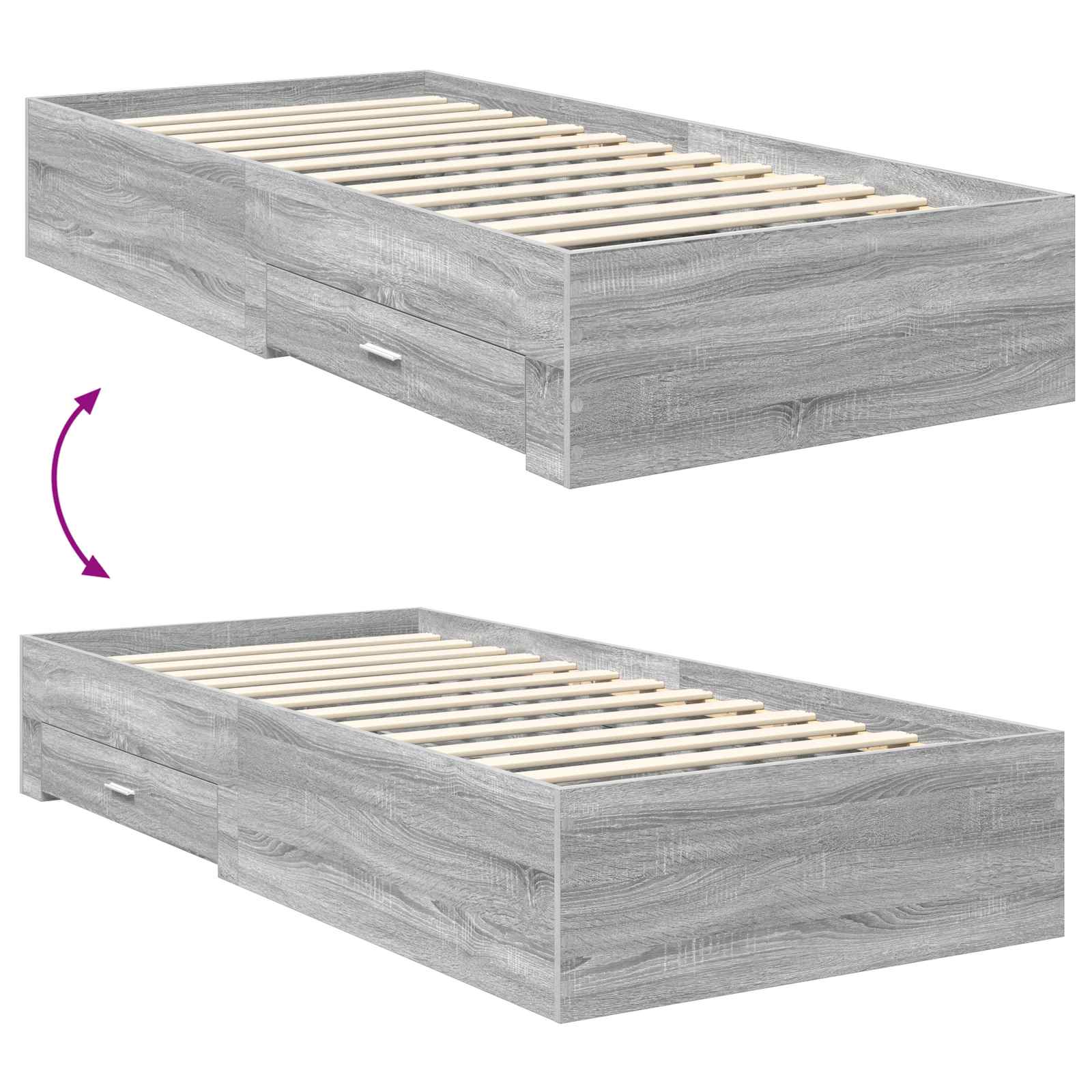 Krevetna konstrukcija Siva Sonoma 70 x 190 cm Konstruirano drvo