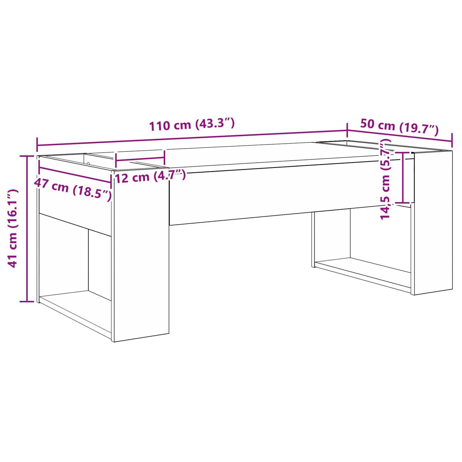 Kava Stol Betonski sivi 110 x 50 x 41 cm Konstruirano drvo