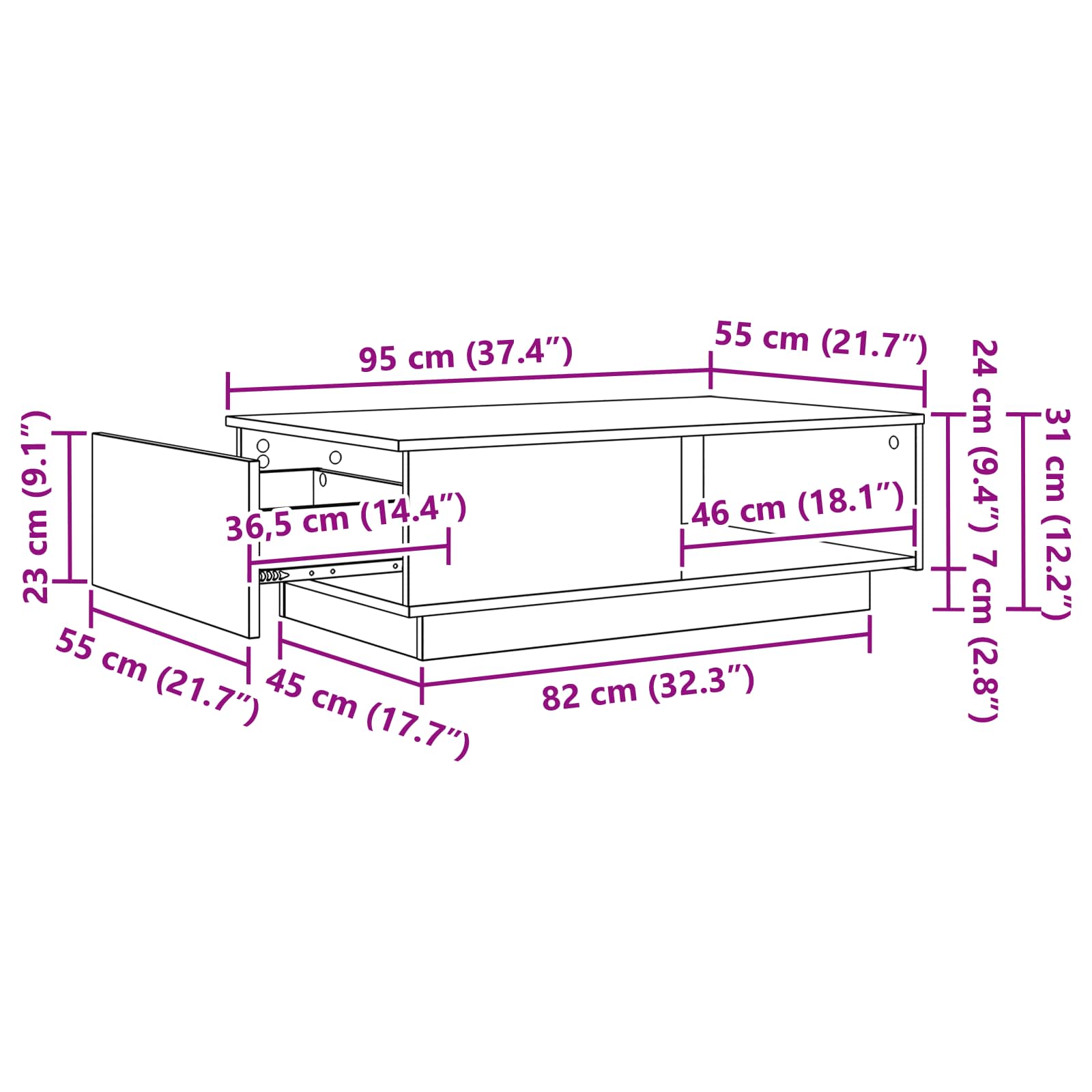 Kava Stol Betonski sivi 95 x 55 x 31 cm Konstruirano drvo