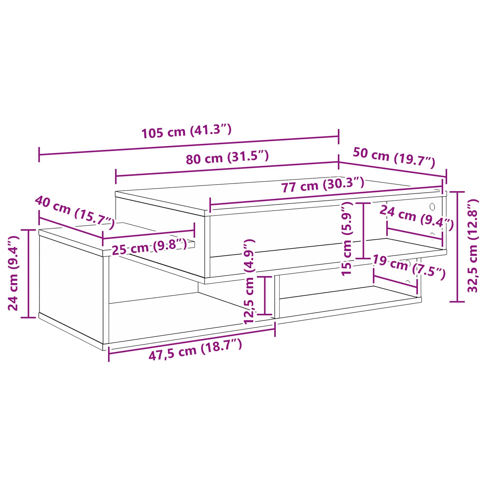 Kava Stol Betonski sivi 105 x 50 x 32,5 cm Konstruirano drvo