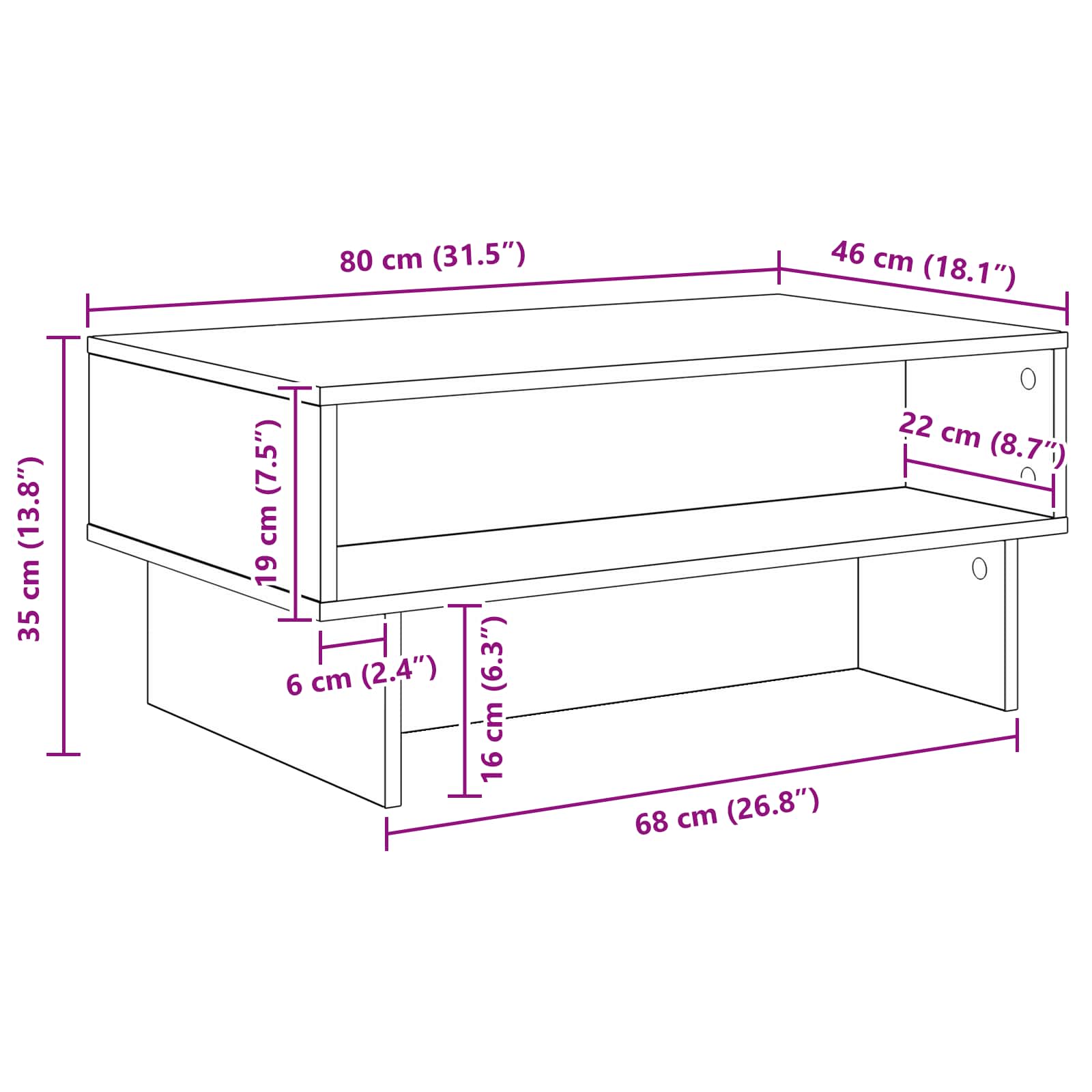 Kava Stol Crni hrast 80 x 46 x 35 cm Konstruirano drvo