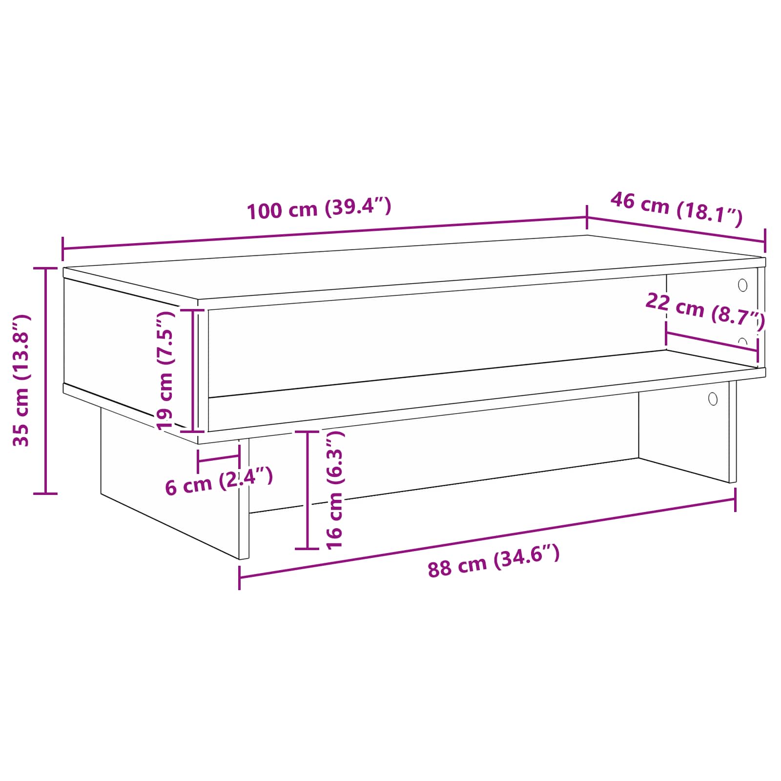 Kava Stol Bijelo 100 x 46 x 35 cm Konstruirano drvo