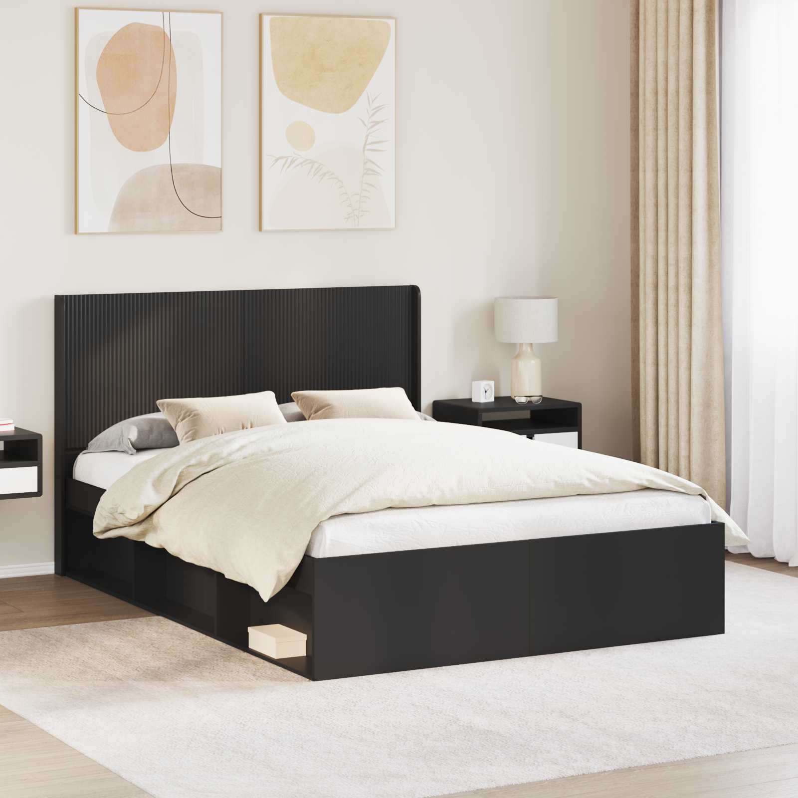 Krevetna konstrukcija s pohranom i uzglavljem Crna 120 x 190 cm