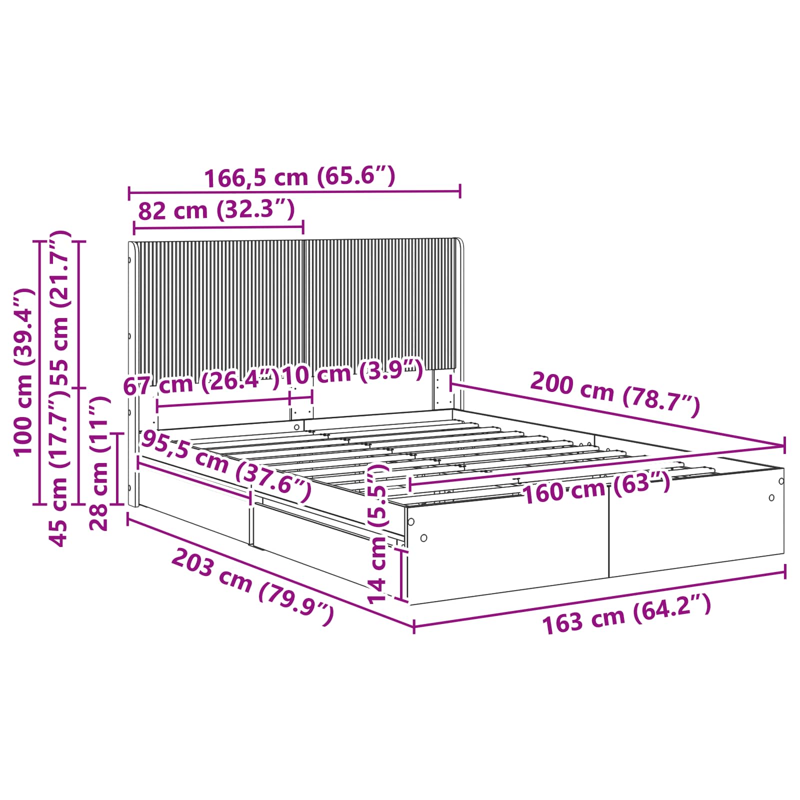 Krevetna konstrukcija s pohranom i uzglavljem Bijela