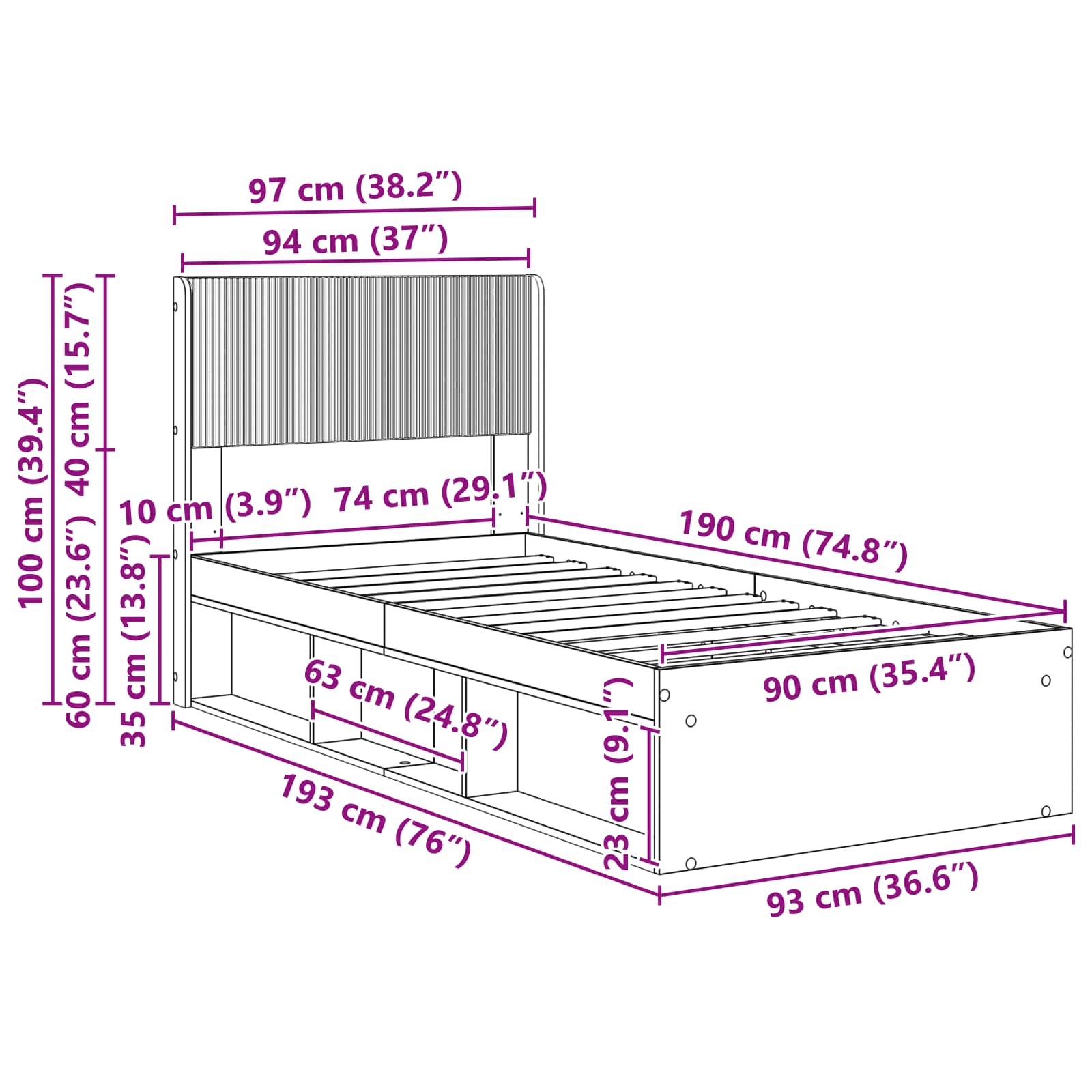 Krevetna konstrukcija s pohranom i uzglavljem Bijela