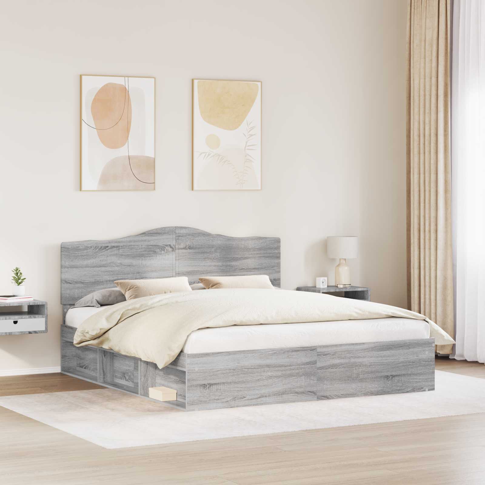 Krevetna konstrukcija s uzglavljem Siva Sonoma 200 x 200 cm