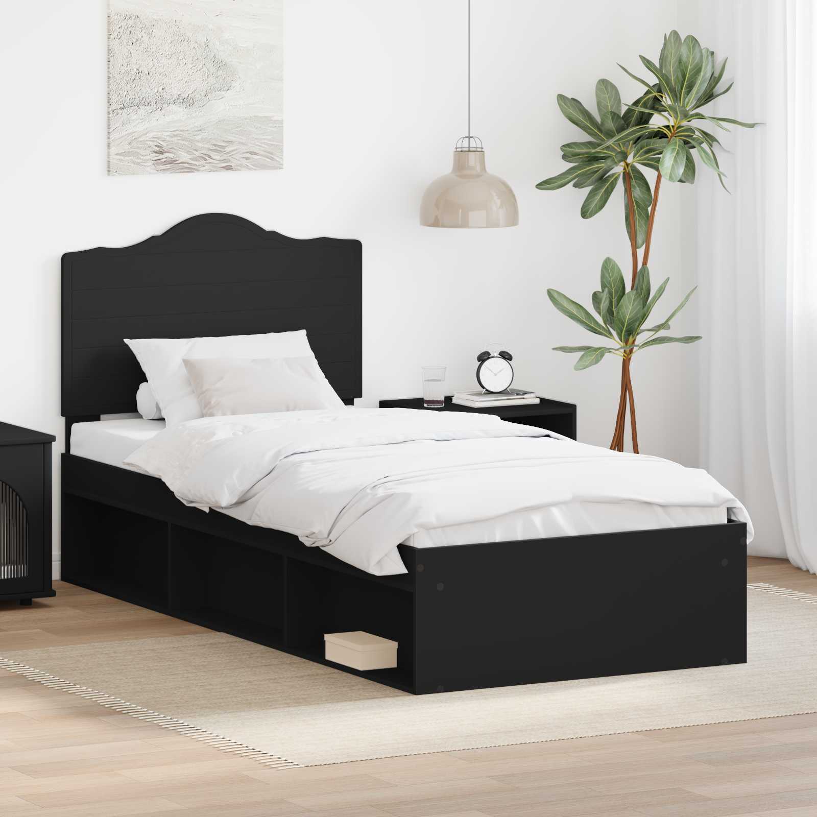 Krevetna konstrukcija Crna 90 x 200 cm Čvrsto borovo drvo
